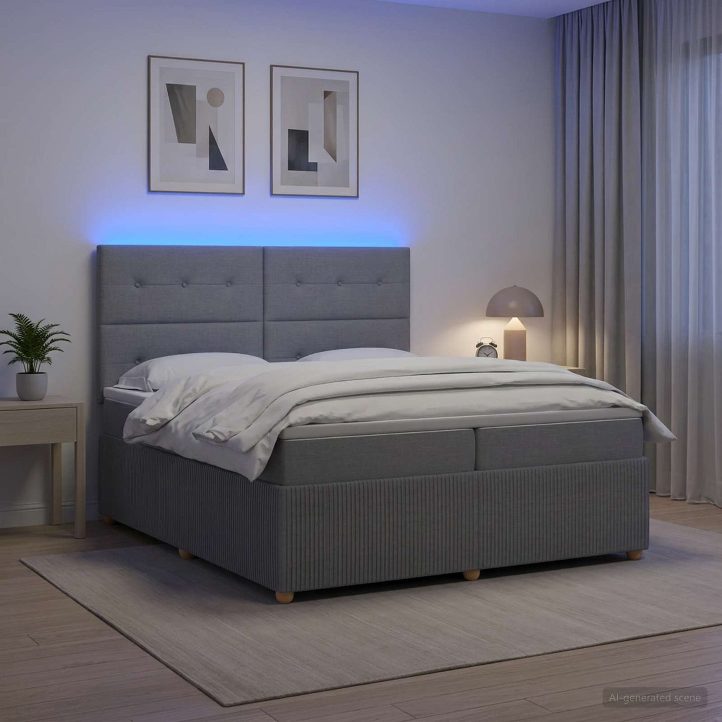 vidaXL Κρεβάτι με κουτί ελατηρίου LED και στρώμα Ανοιχτό γκρι Ύφασμα