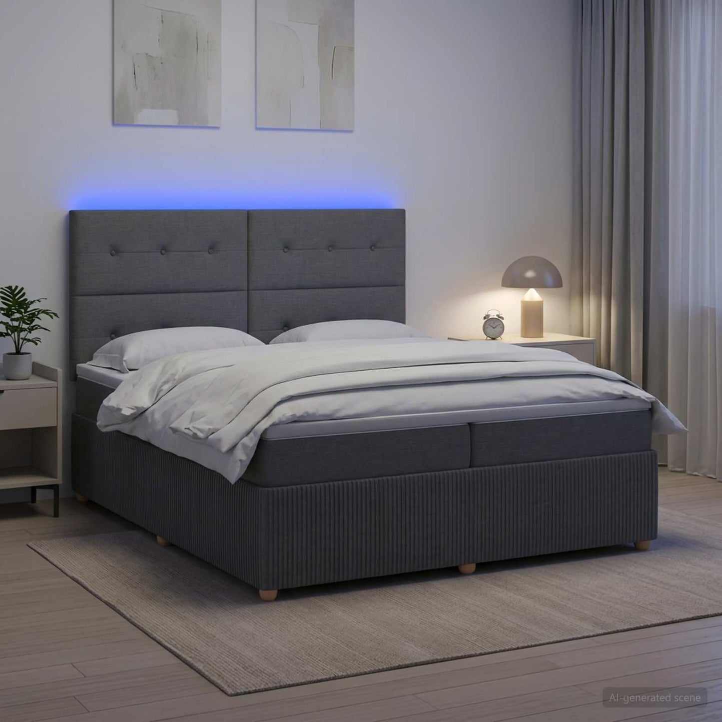 vidaXL Κρεβάτι με κουτί ελατηρίου LED και στρώμα Σκούρο Γκρι Ύφασμα
