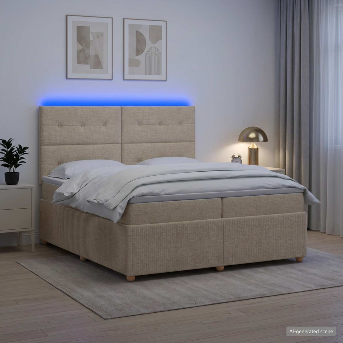 vidaXL Κρεβάτι με κουτί ελατηρίου LED και στρώμα Κρεμ 200 x 200 cm