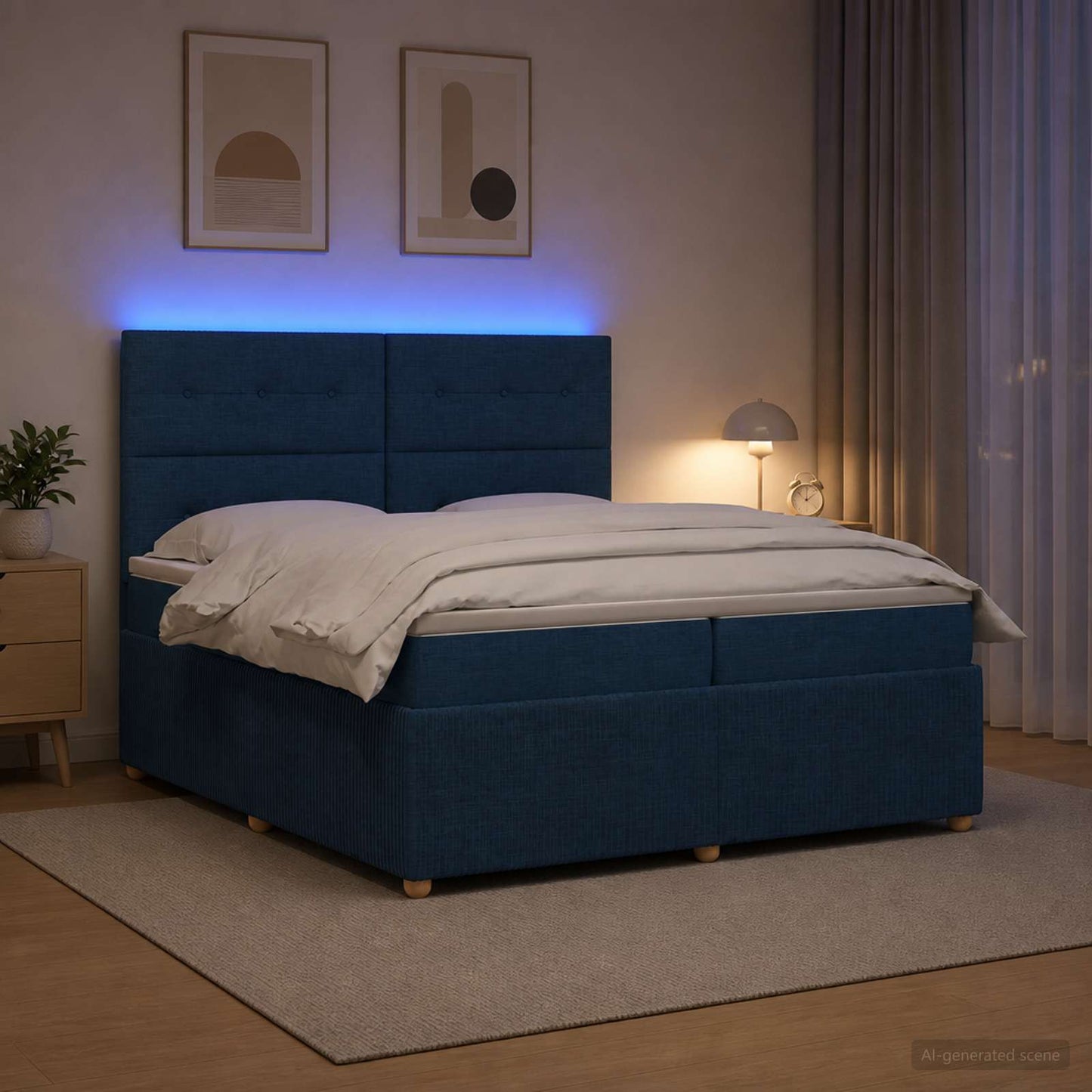 vidaXL Κρεβάτι με κουτί ελατηρίου LED και στρώμα Μπλε 200 x 200 cm