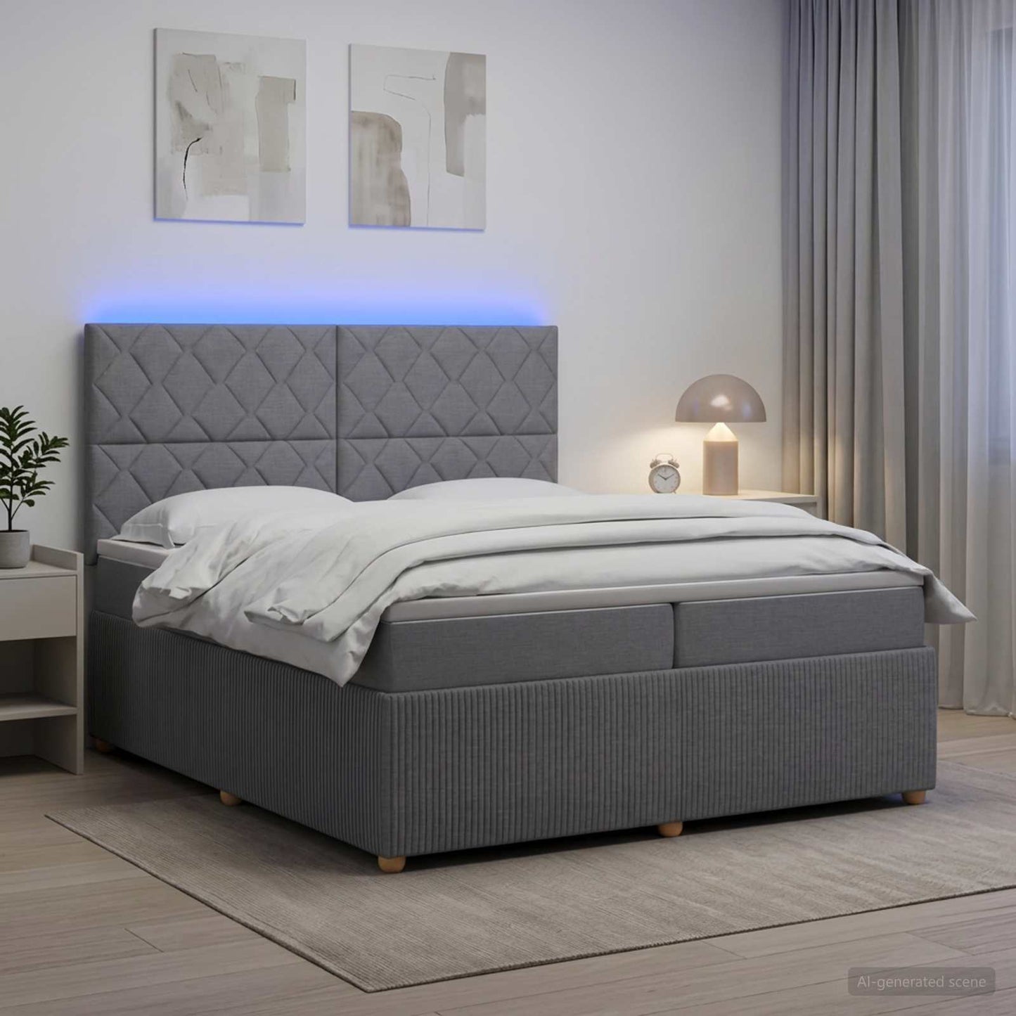 vidaXL Κρεβάτι με κουτί ελατηρίου LED και στρώμα Ανοιχτό γκρι Ύφασμα
