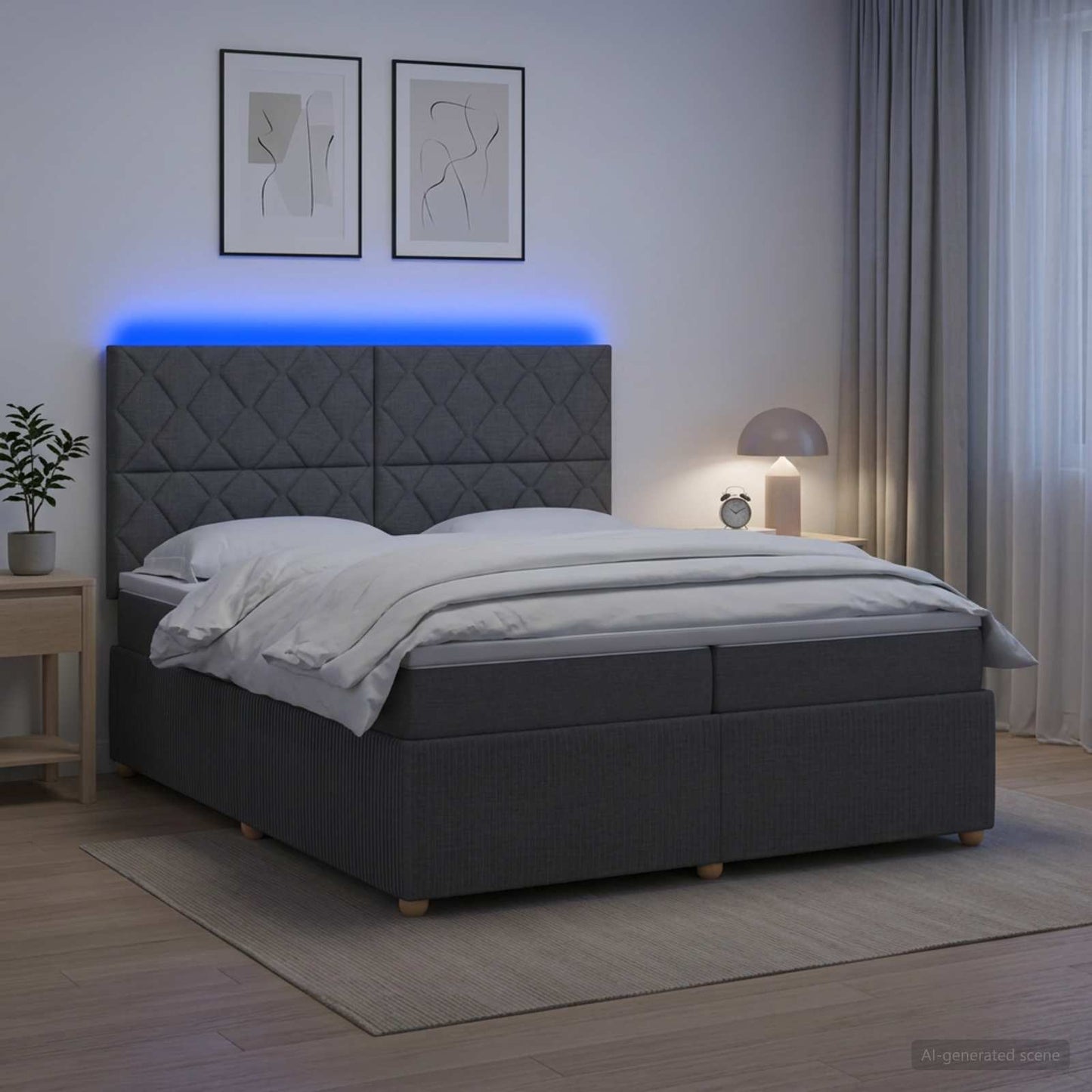 vidaXL Κρεβάτι με κουτί ελατηρίου LED και στρώμα Σκούρο Γκρι Ύφασμα