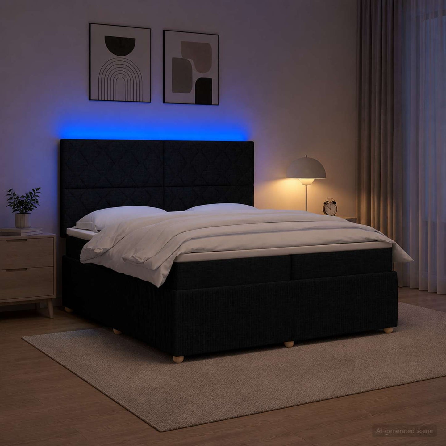 vidaXL Κρεβάτι με κουτί ελατηρίου LED και στρώμα Μαύρο 200 x 200 cm
