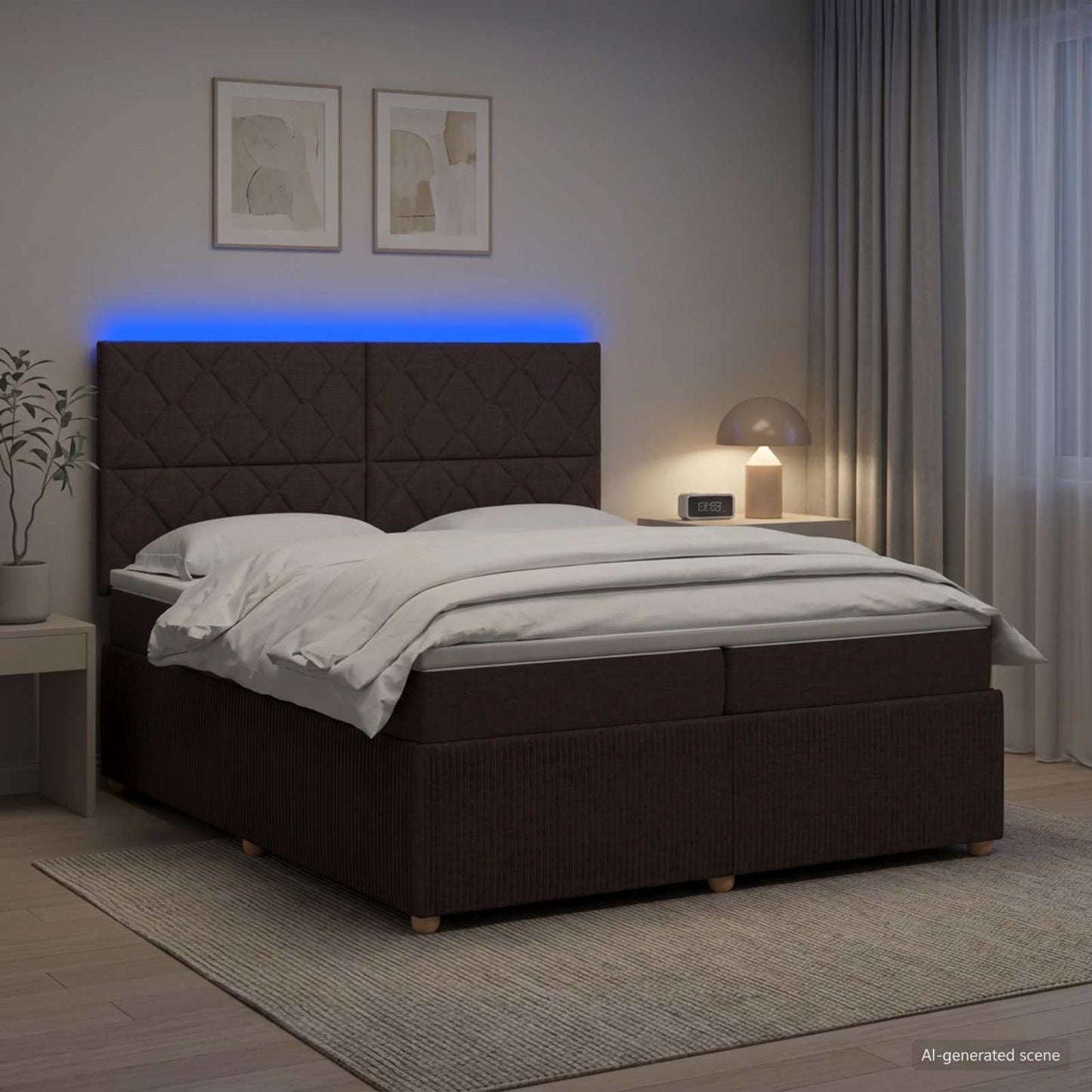 vidaXL Κρεβάτι με κουτί ελατηρίου LED και στρώμα Σκούρο Καφέ Ύφασμα