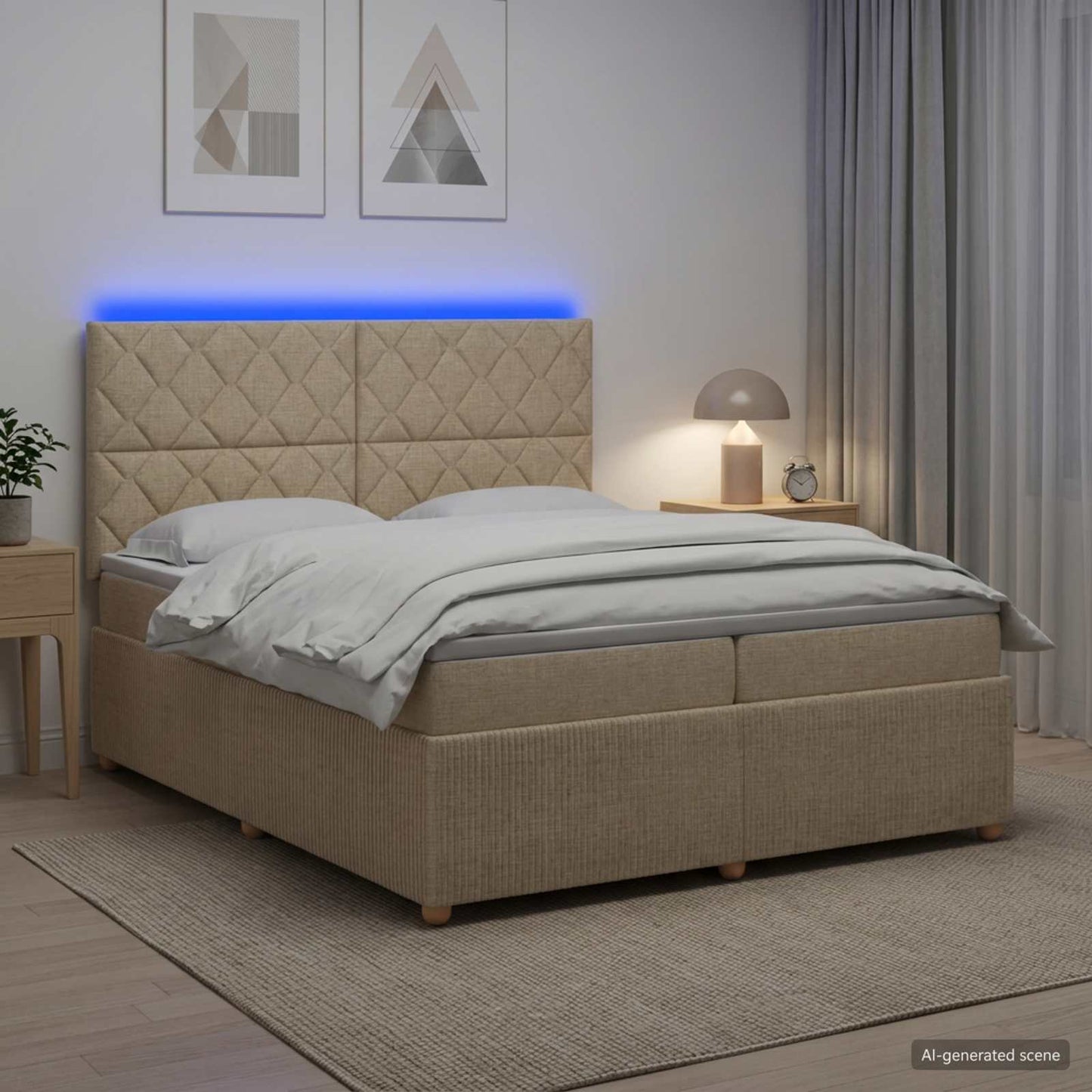 vidaXL Κρεβάτι με κουτί ελατηρίου LED και στρώμα Κρεμ 200 x 200 cm