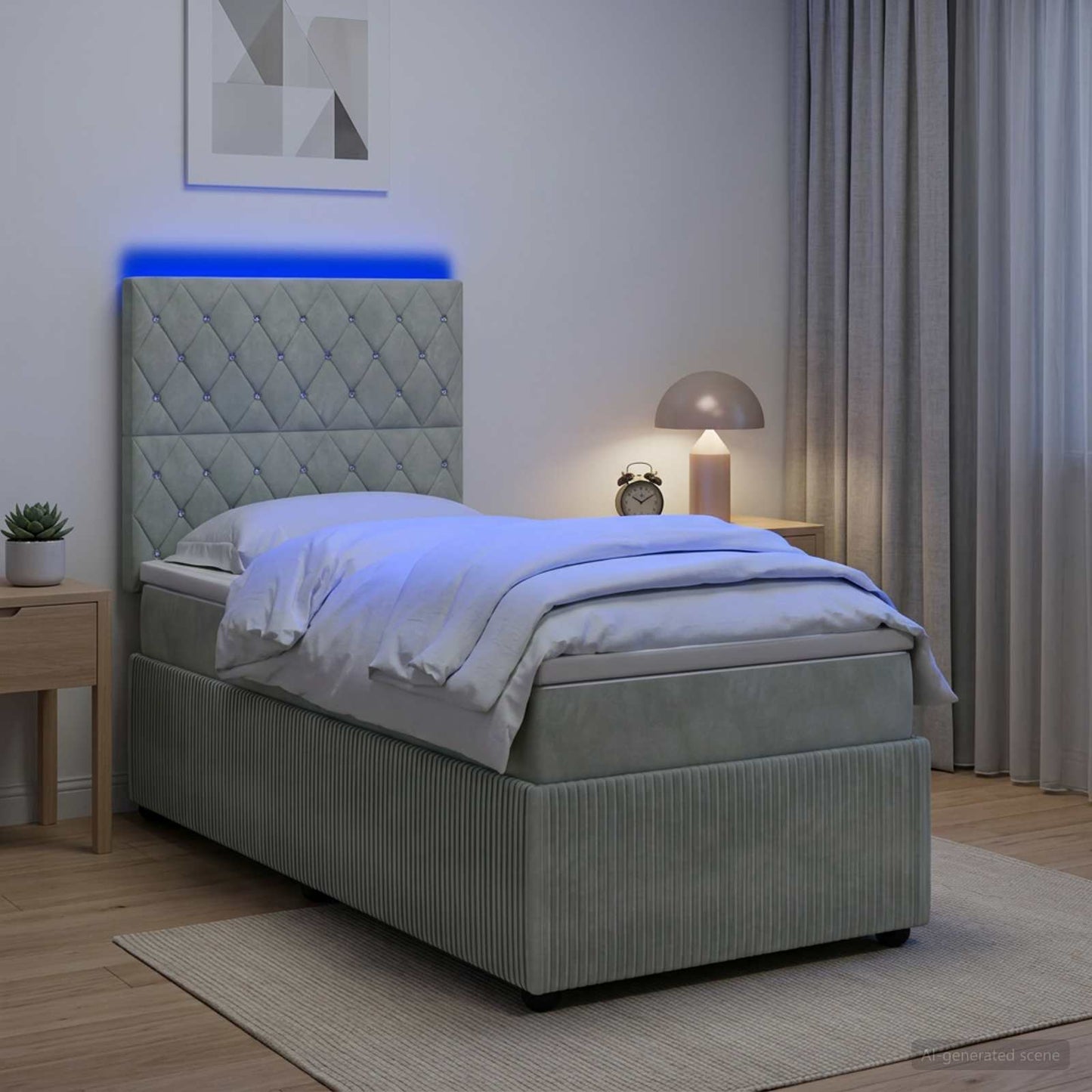 vidaXL Κρεβάτι με κουτί ελατηρίου LED και στρώμα Ανοιχτό γκρι Βελούδο