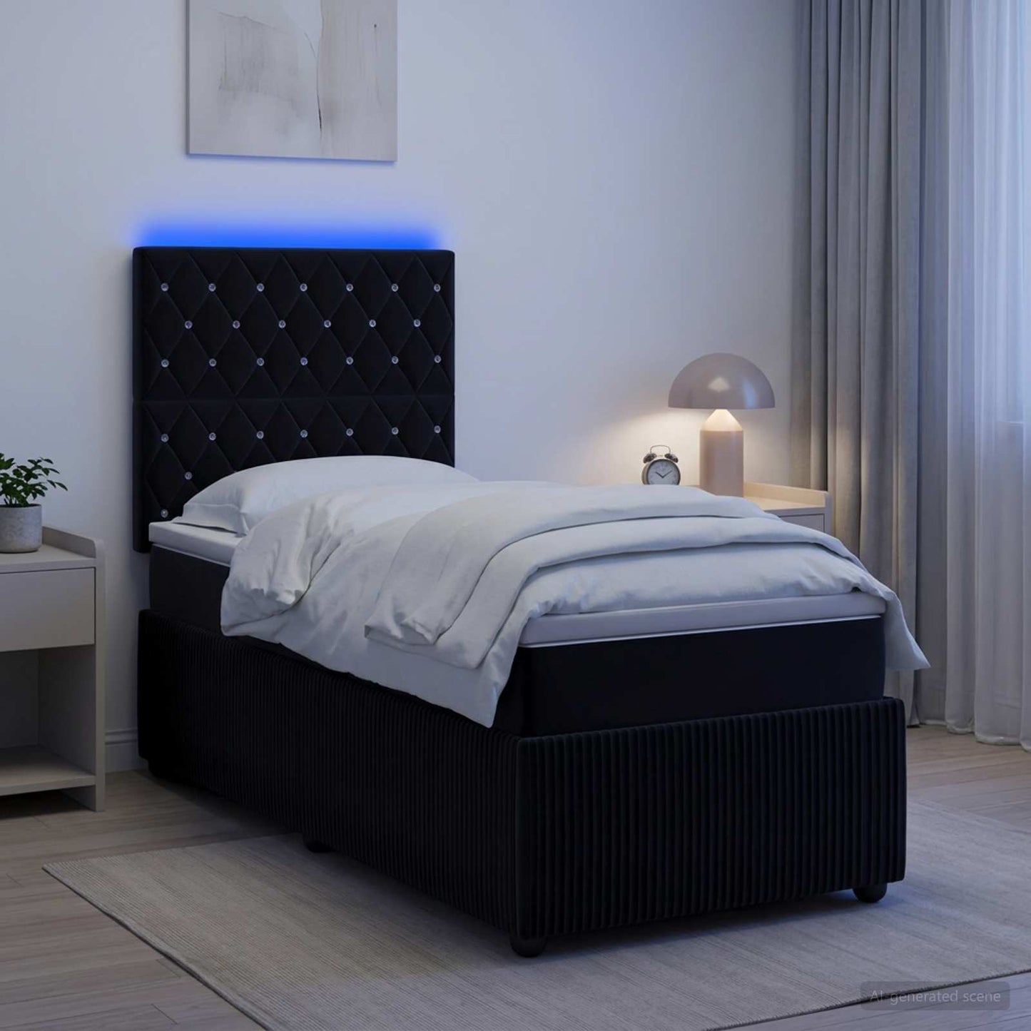 vidaXL Κρεβάτι με κουτί ελατηρίου LED και στρώμα Μαύρο 90 x 200 cm
