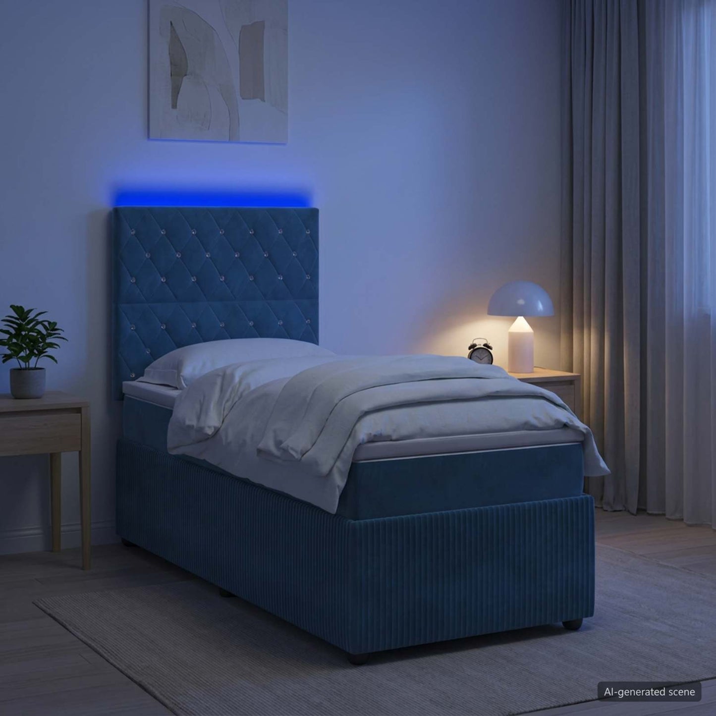 vidaXL Κρεβάτι με κουτί ελατηρίου LED και στρώμα Μπλε 100 x 200 cm
