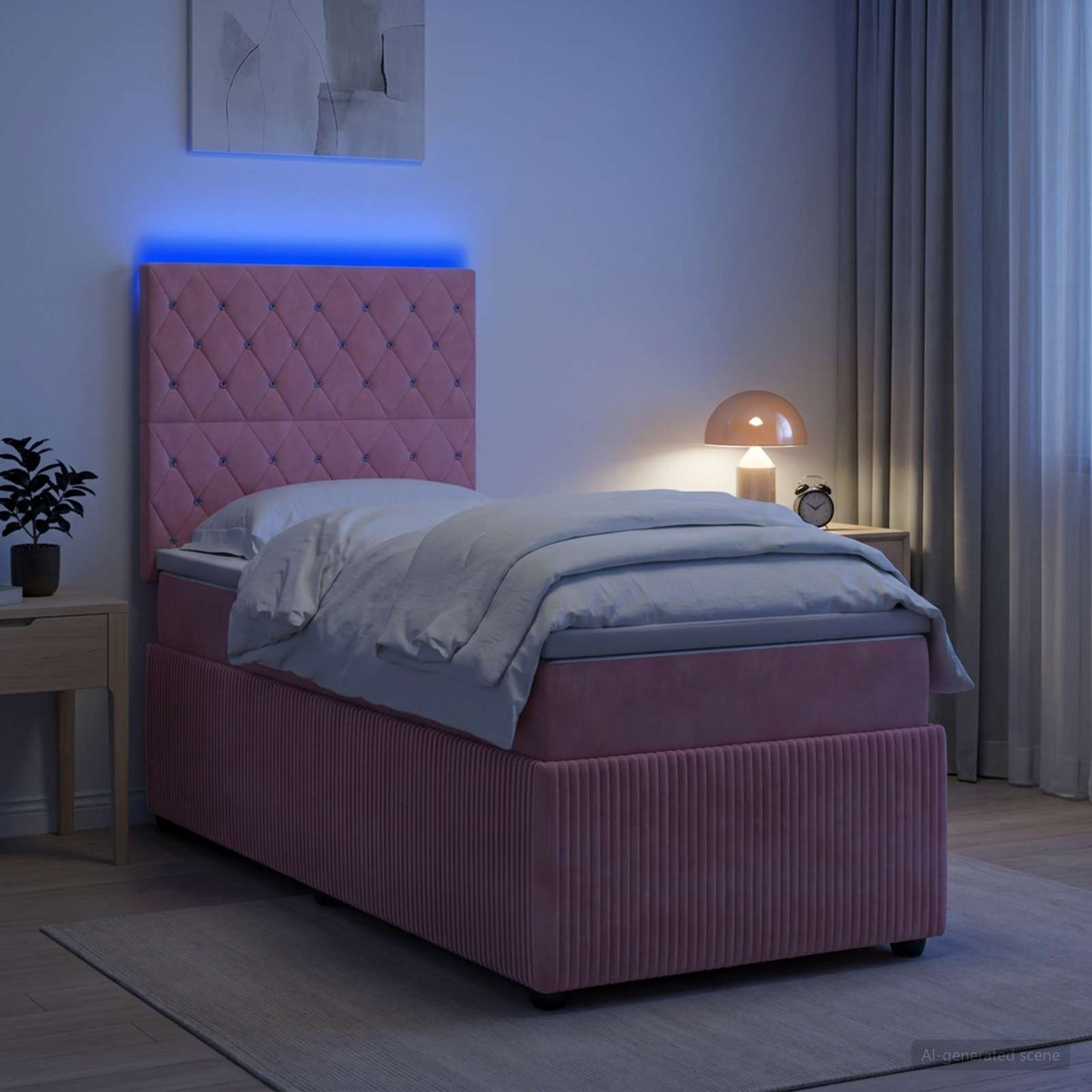 vidaXL Κρεβάτι με κουτί ελατηρίου LED και στρώμα Ροζ 100 x 200 cm