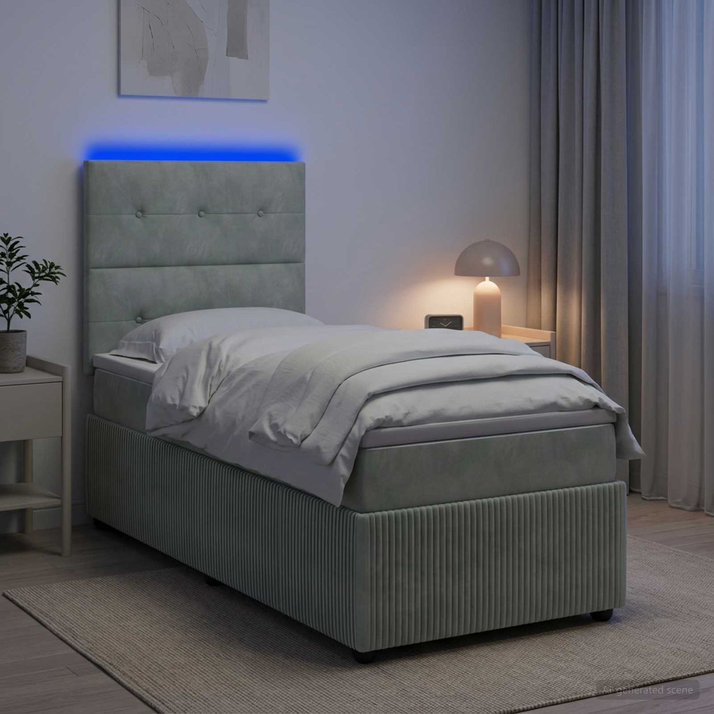 vidaXL Κρεβάτι με κουτί ελατηρίου LED και στρώμα Ανοιχτό γκρι Βελούδο