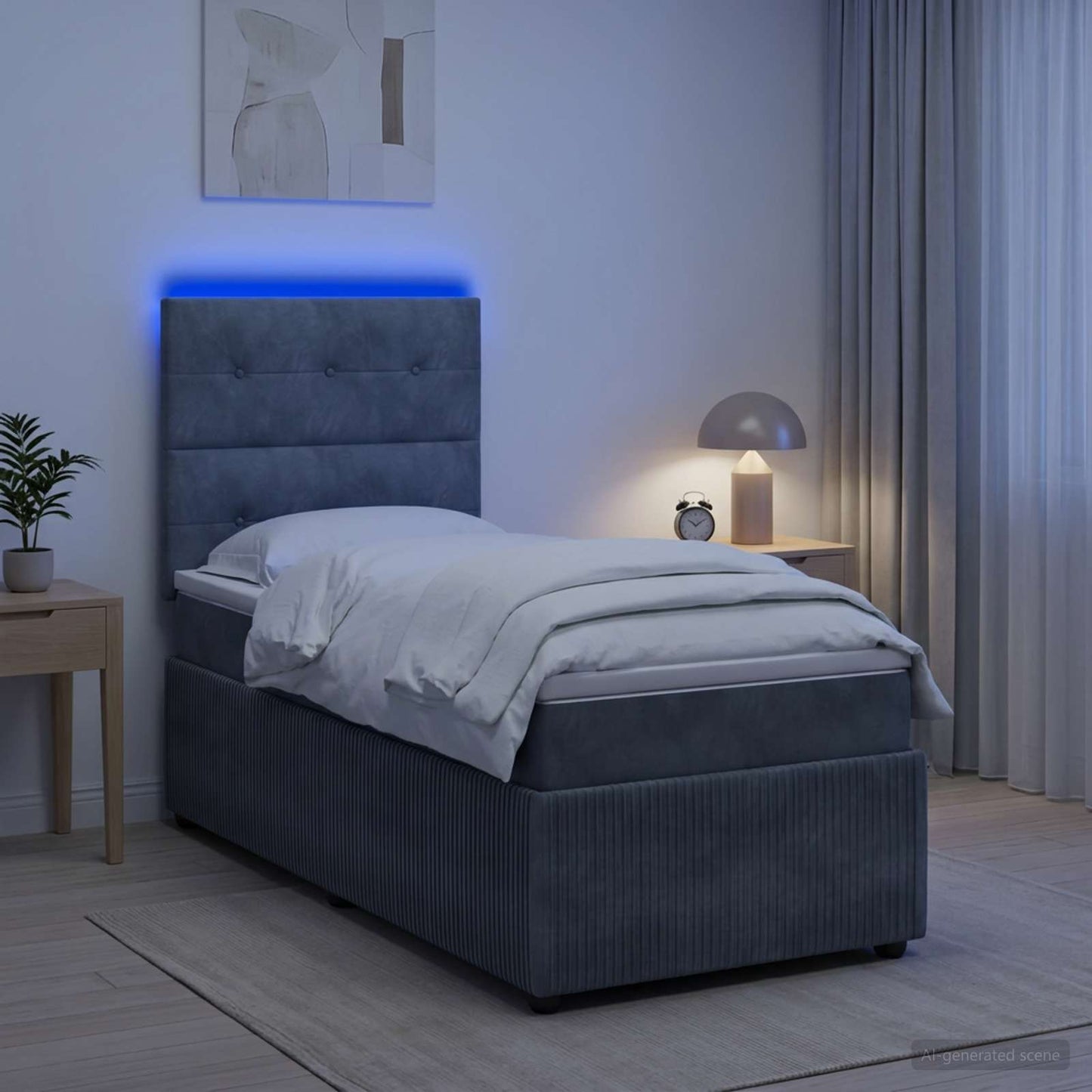 vidaXL Κρεβάτι με κουτί ελατηρίου LED και στρώμα Σκούρο Γκρι Βελούδο