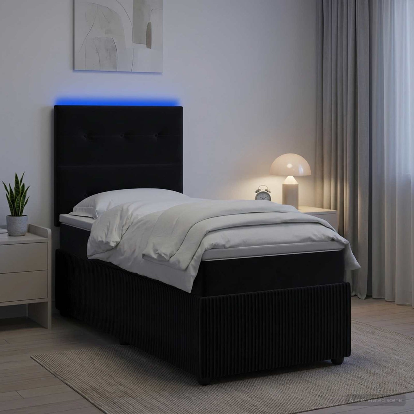 vidaXL Κρεβάτι με κουτί ελατηρίου LED και στρώμα Μαύρο 90 x 190 cm