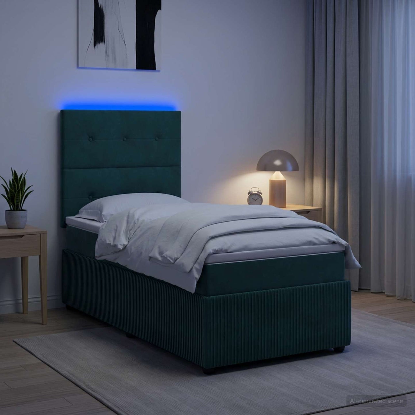 vidaXL Κρεβάτι με κουτί ελατηρίου LED και στρώμα Σκούρο Πράσινο