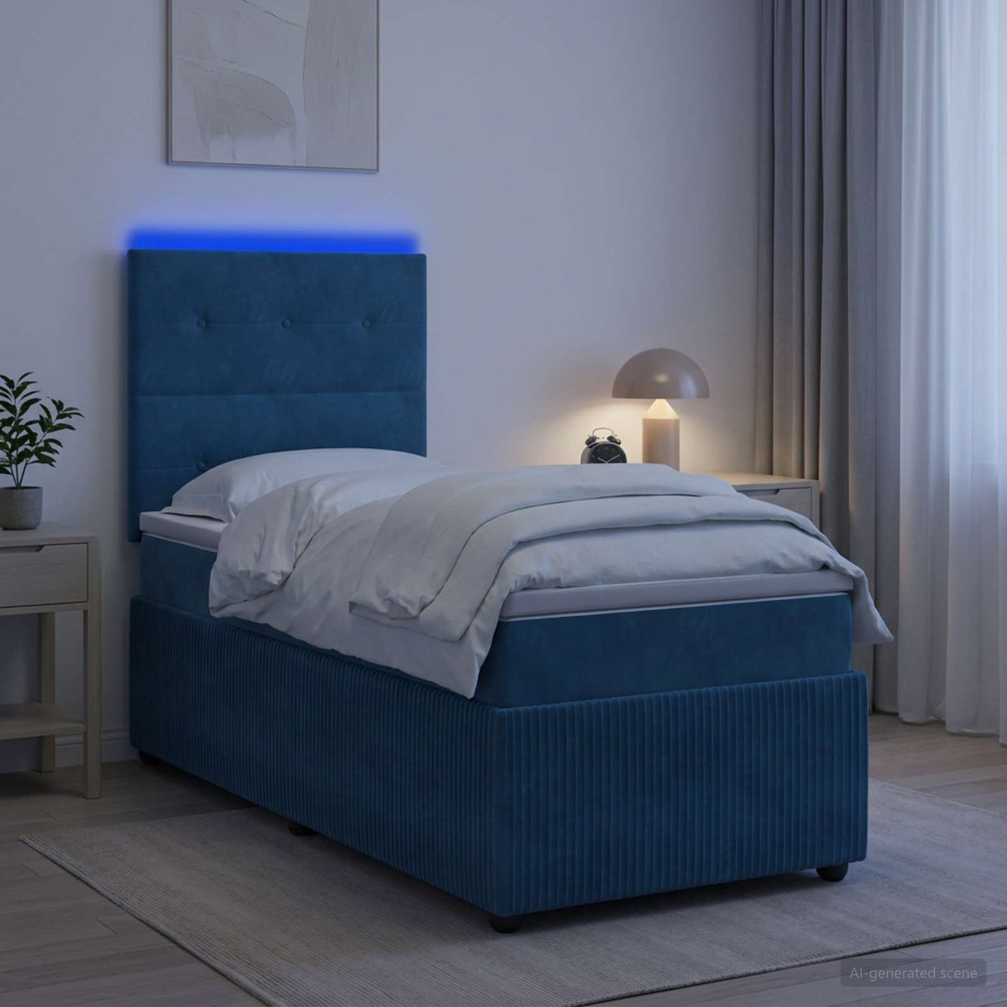 vidaXL Κρεβάτι με κουτί ελατηρίου LED και στρώμα Μπλε 80 x 200 cm