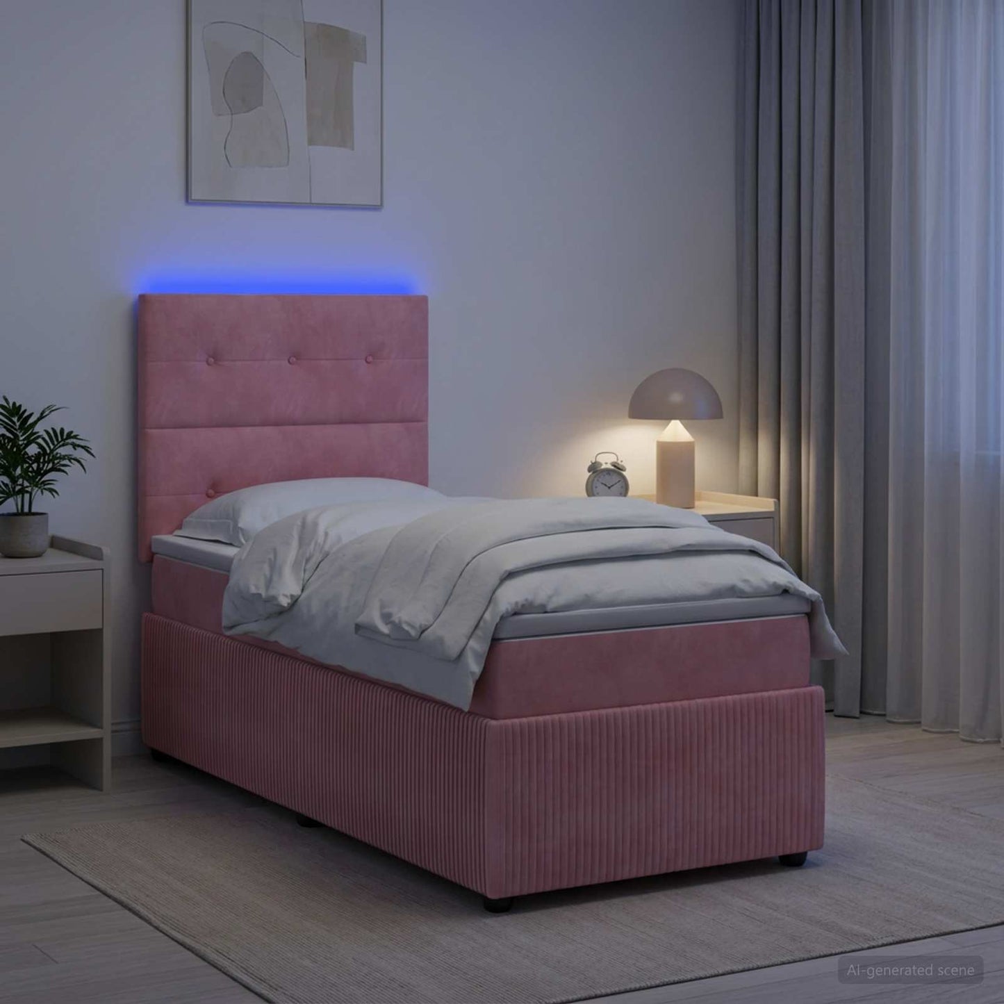 vidaXL Κρεβάτι με κουτί ελατηρίου LED και στρώμα Ροζ 90 x 190 cm