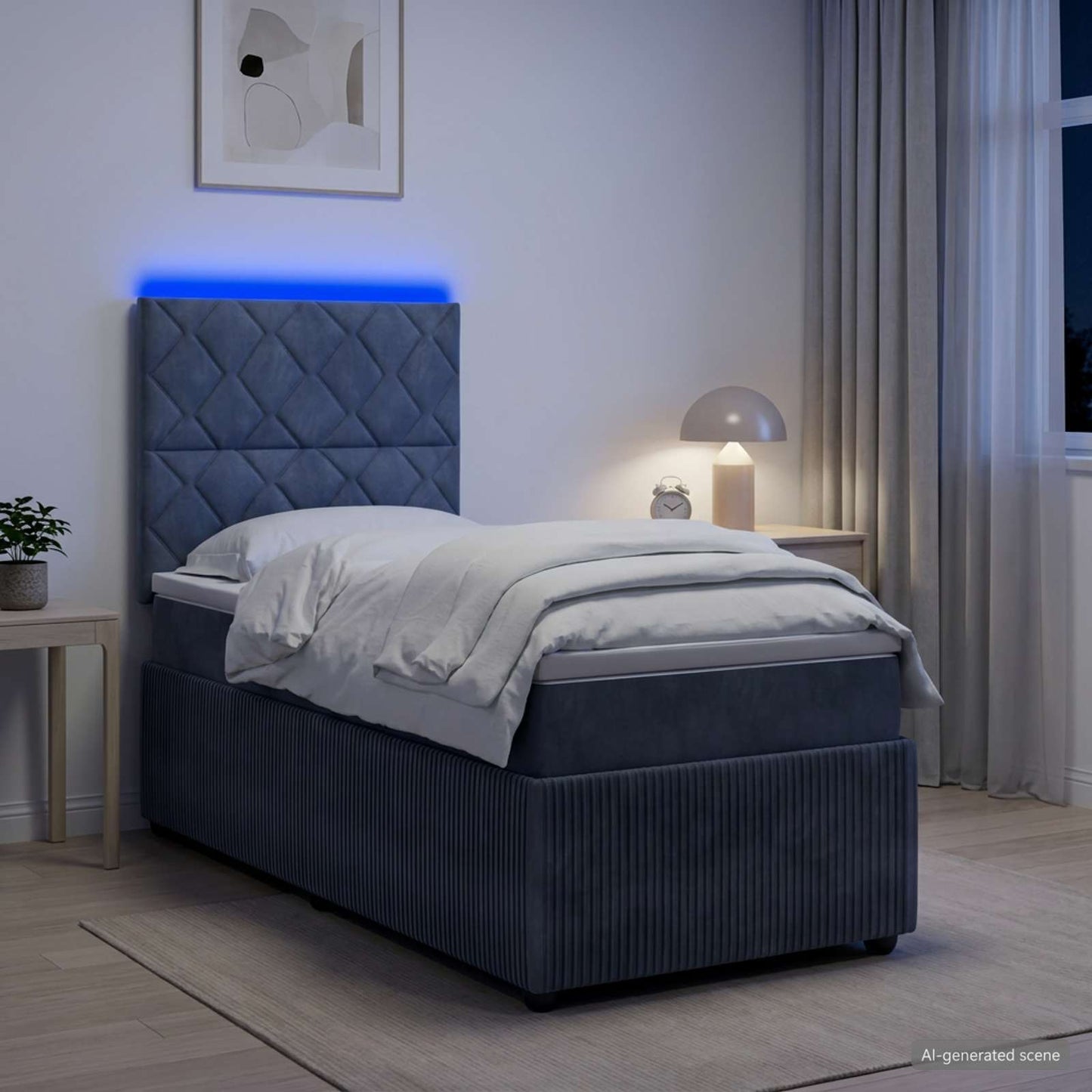 vidaXL Κρεβάτι με κουτί ελατηρίου LED και στρώμα Σκούρο Γκρι Βελούδο