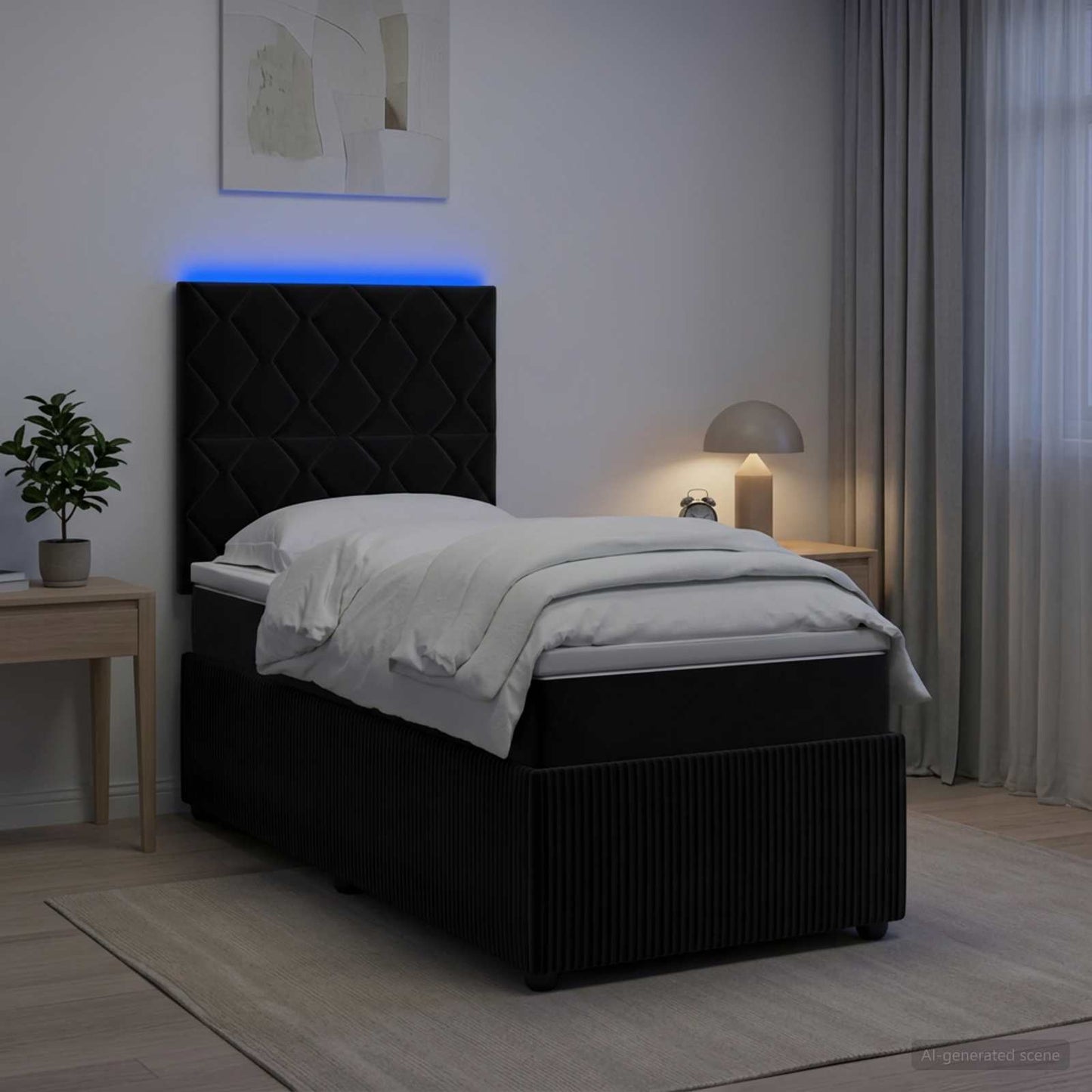 vidaXL Κρεβάτι με κουτί ελατηρίου LED και στρώμα Μαύρο 100 x 200 cm