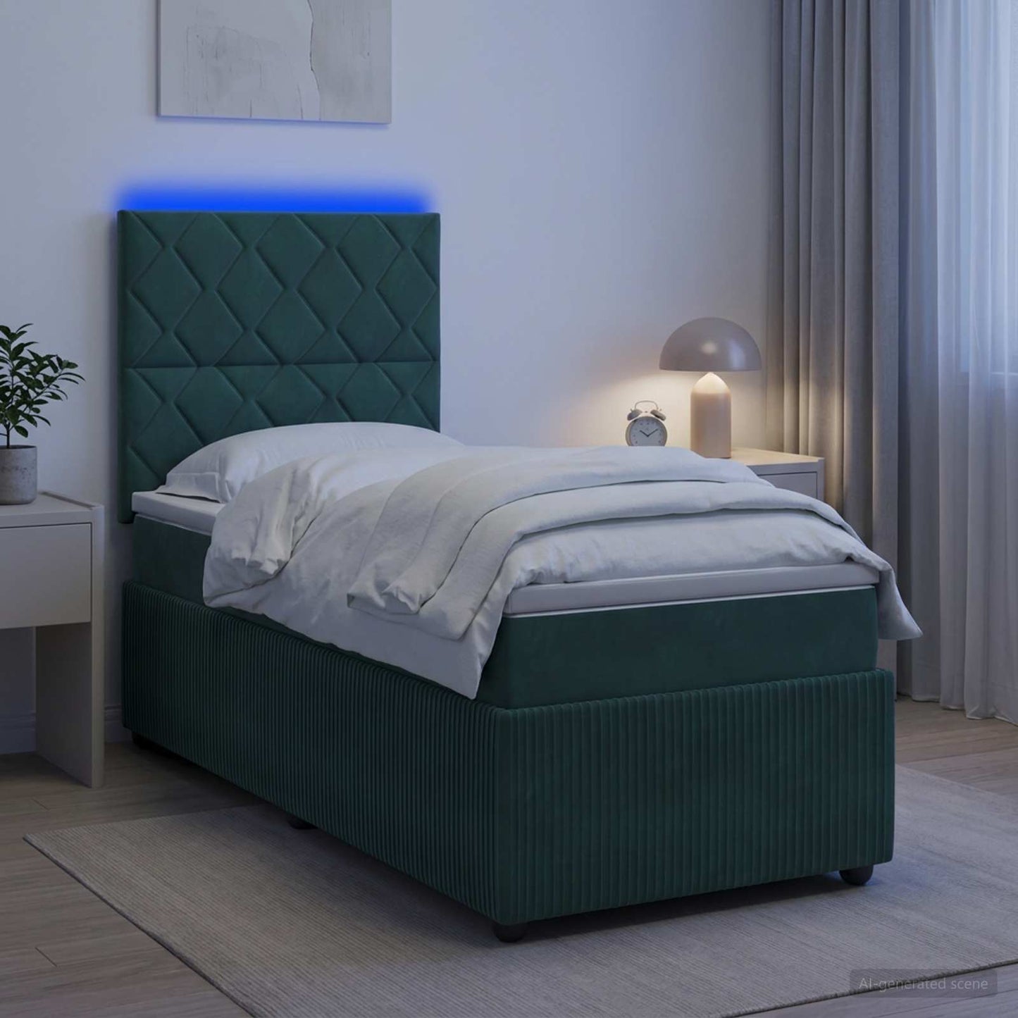 vidaXL Κρεβάτι με κουτί ελατηρίου LED και στρώμα Σκούρο Πράσινο