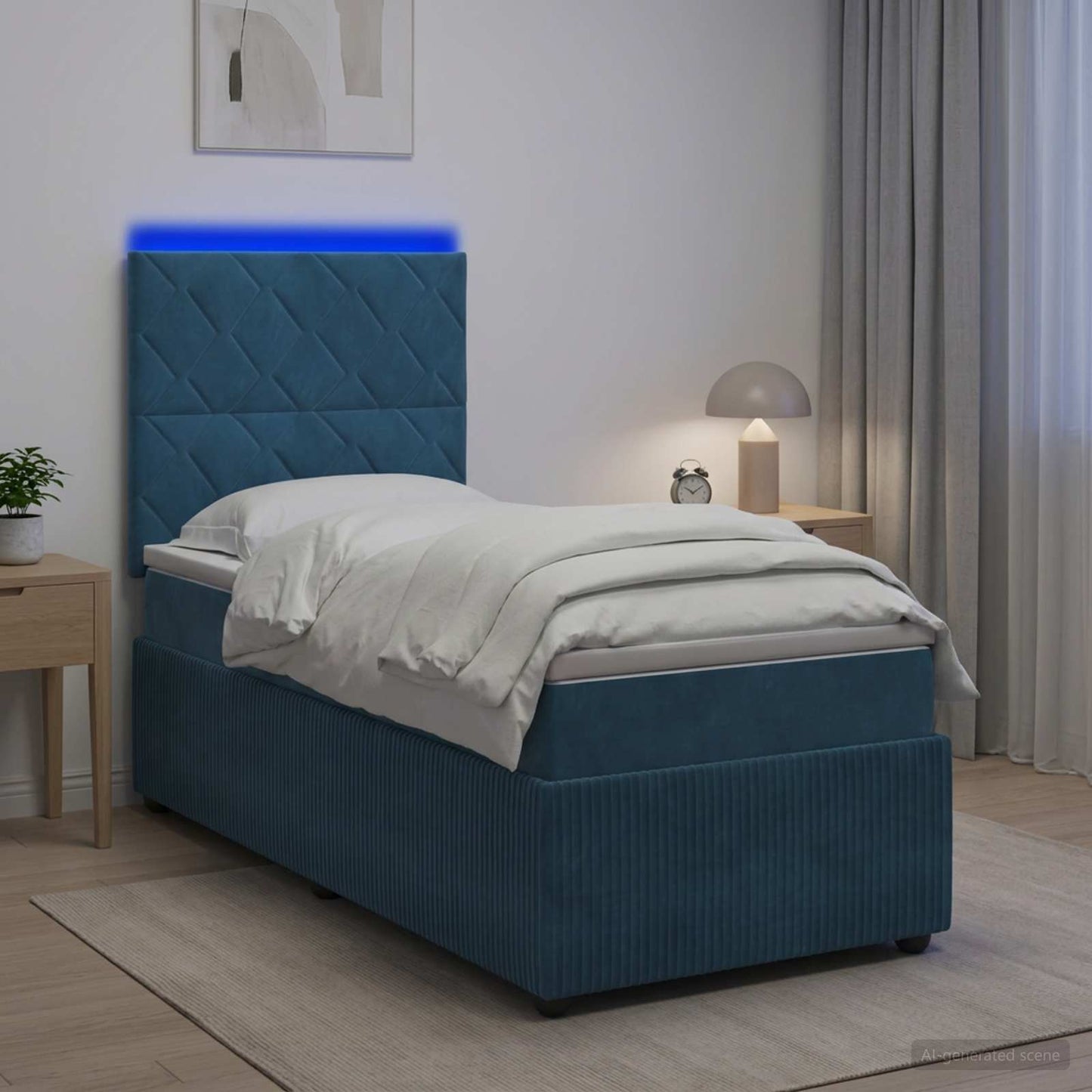 vidaXL Κρεβάτι με κουτί ελατηρίου LED και στρώμα Μπλε 100 x 200 cm