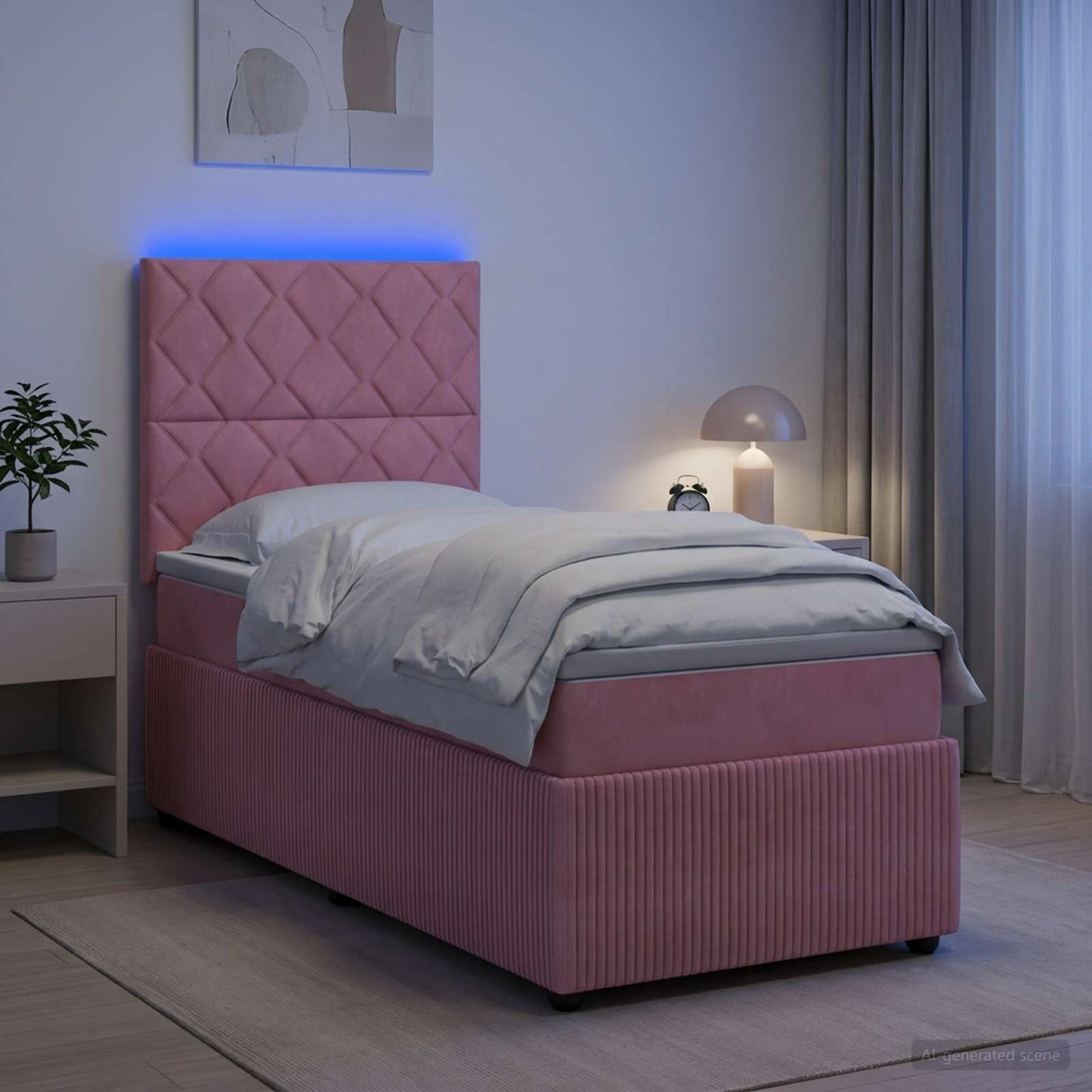 vidaXL Κρεβάτι με κουτί ελατηρίου LED και στρώμα Ροζ 90 x 200 cm