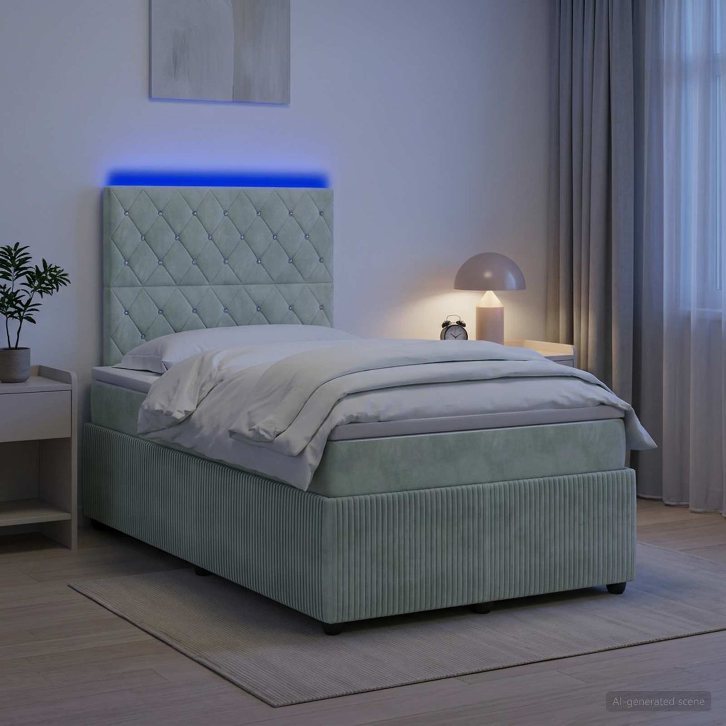 vidaXL Κρεβάτι με κουτί ελατηρίου LED και στρώμα Ανοιχτό γκρι Βελούδο
