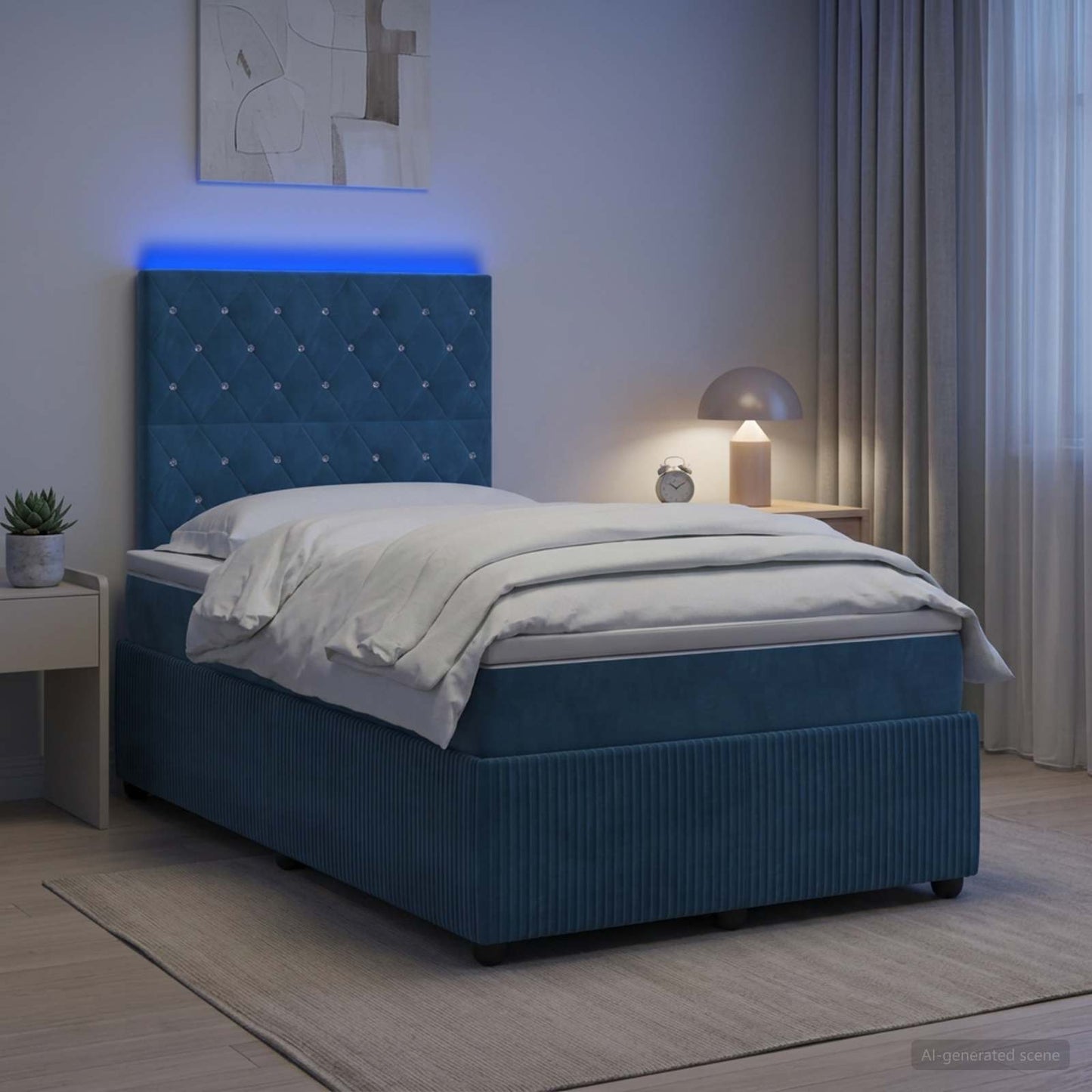 vidaXL Κρεβάτι με κουτί ελατηρίου LED και στρώμα Μπλε 120 x 190 cm