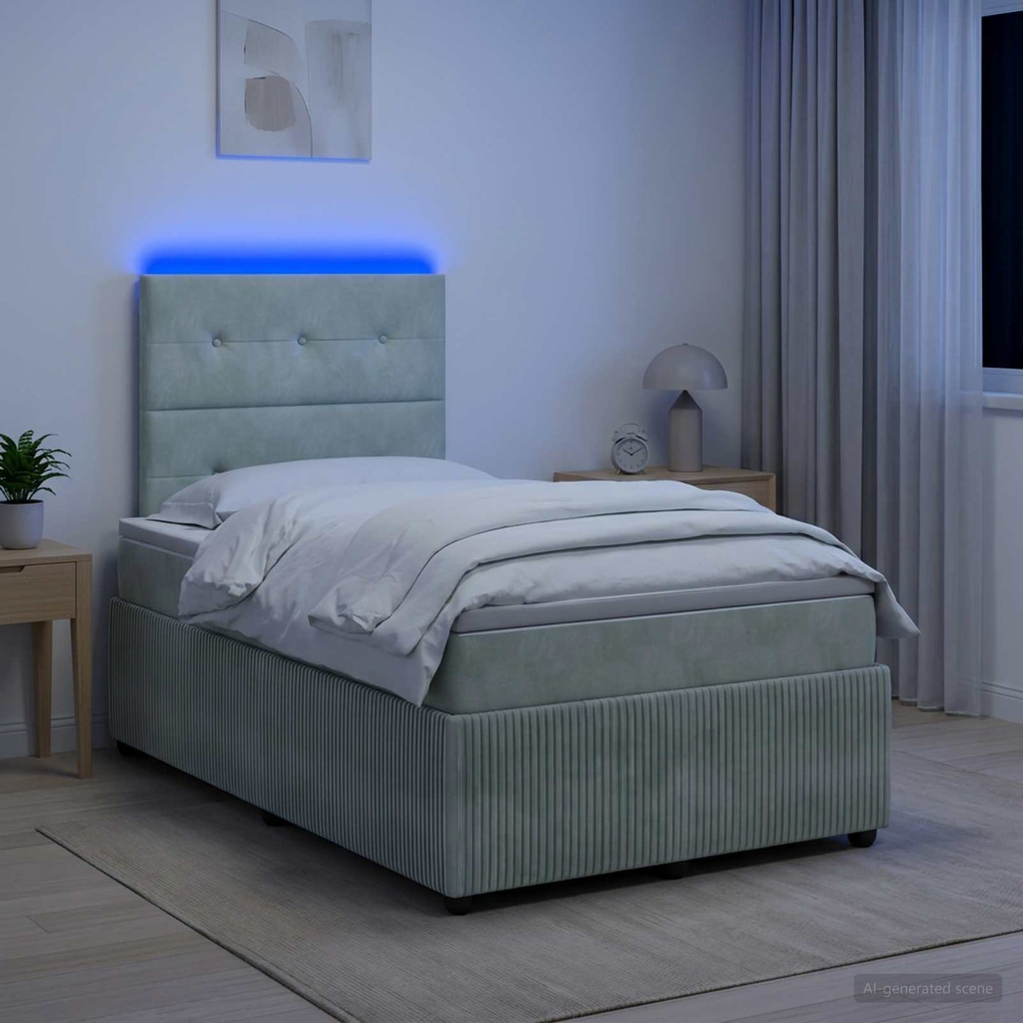 vidaXL Κρεβάτι με κουτί ελατηρίου LED και στρώμα Ανοιχτό γκρι Βελούδο