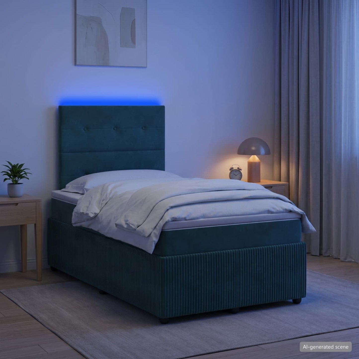 vidaXL Κρεβάτι με κουτί ελατηρίου LED και στρώμα Σκούρο Πράσινο