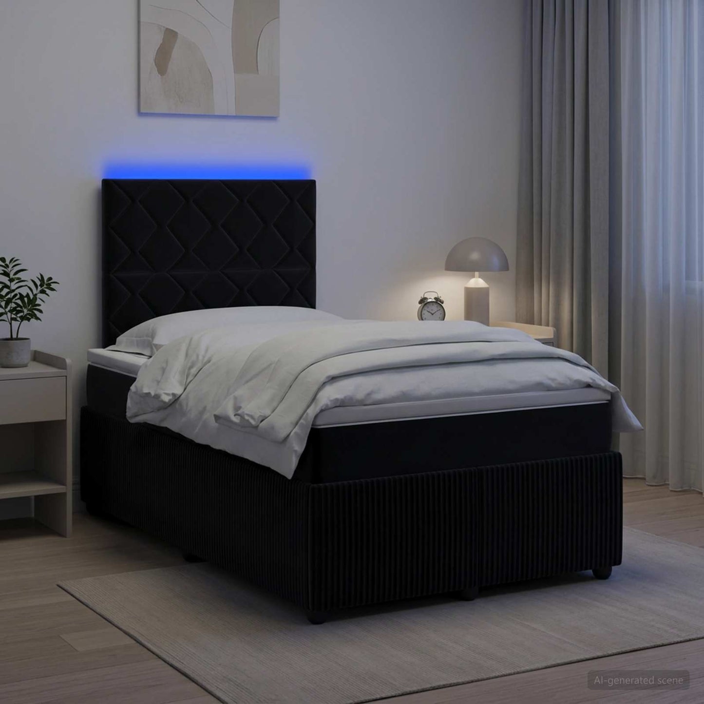 vidaXL Κρεβάτι με κουτί ελατηρίου LED και στρώμα Μαύρο 120 x 190 cm