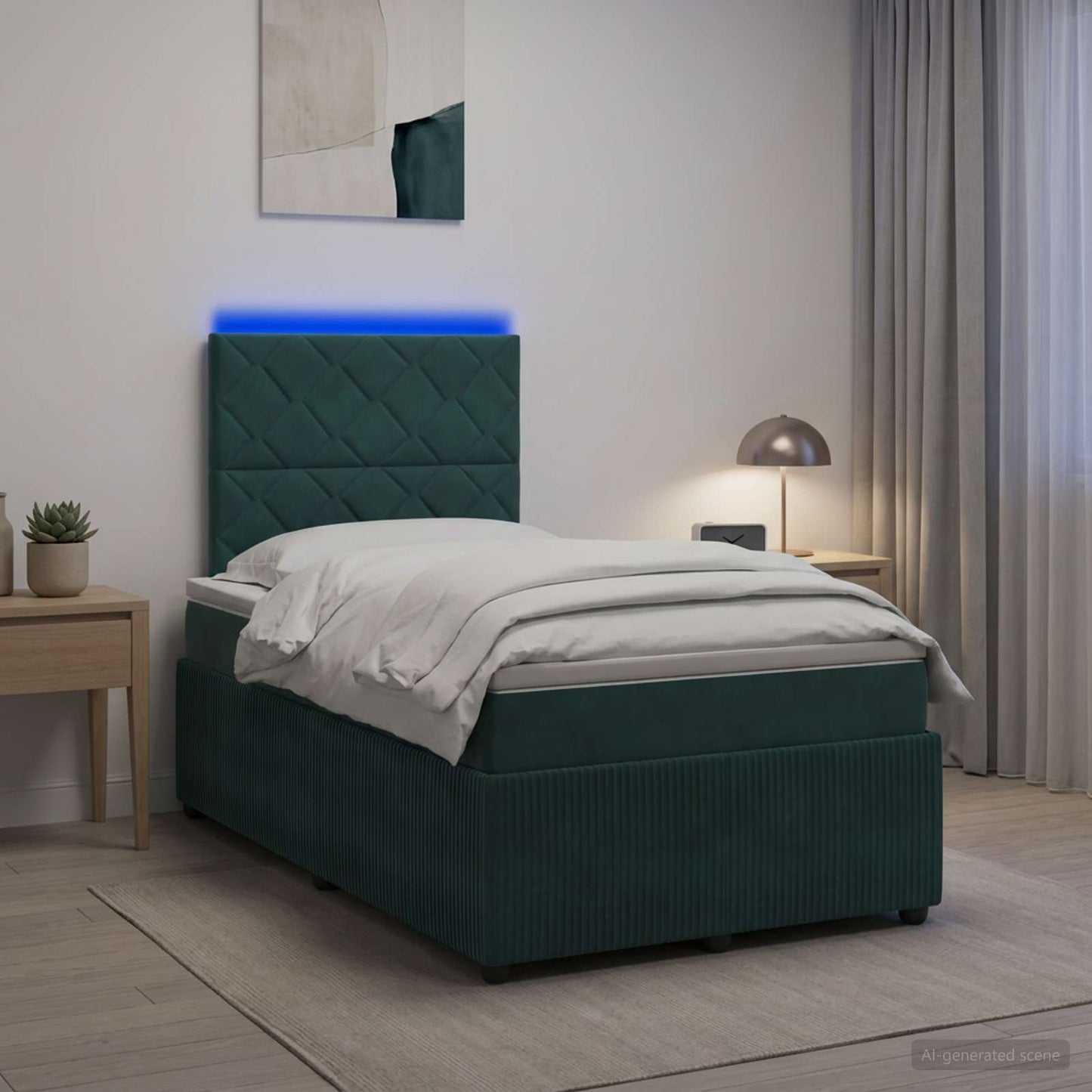 vidaXL Κρεβάτι με κουτί ελατηρίου LED και στρώμα Σκούρο Πράσινο