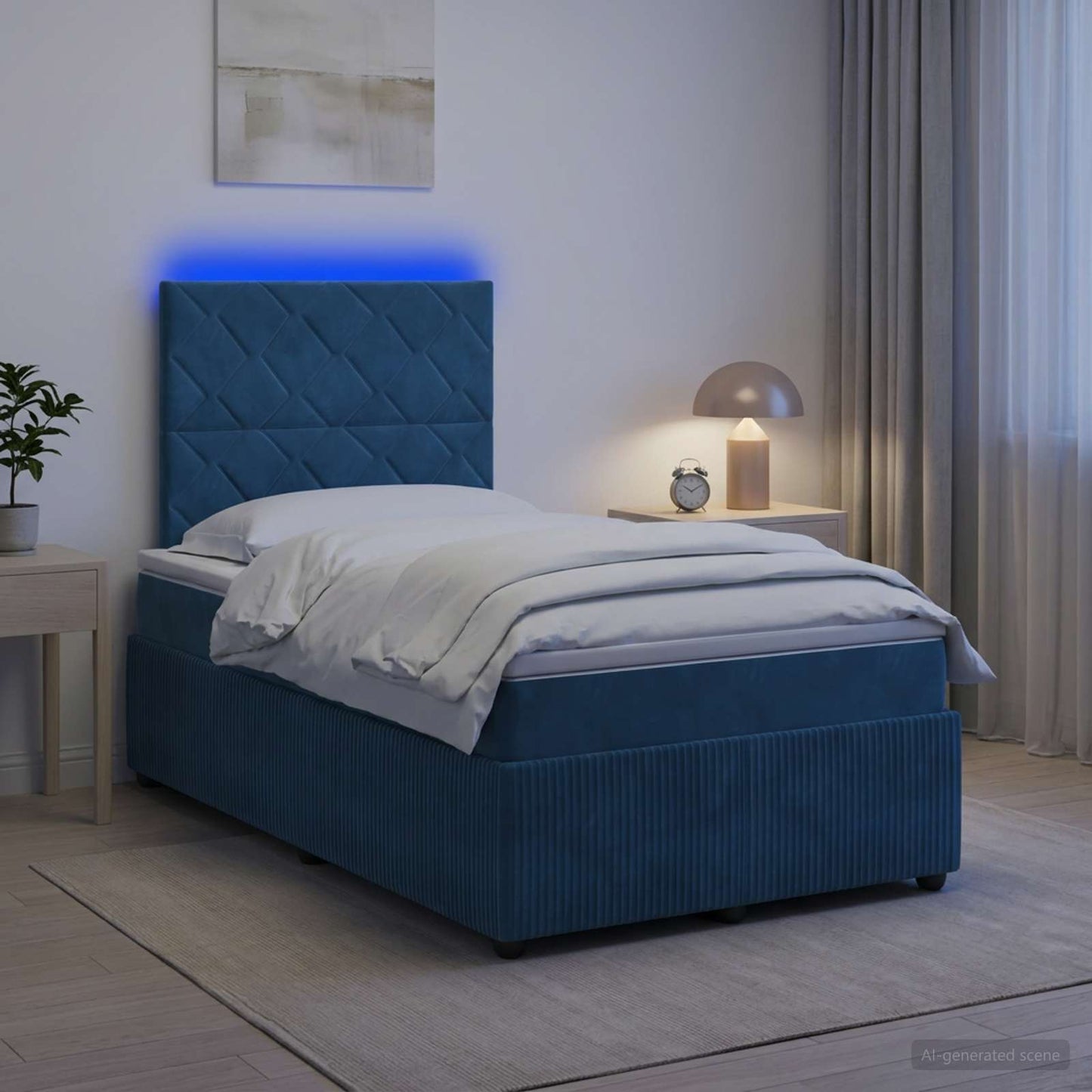 vidaXL Κρεβάτι με κουτί ελατηρίου LED και στρώμα Μπλε 120 x 200 cm