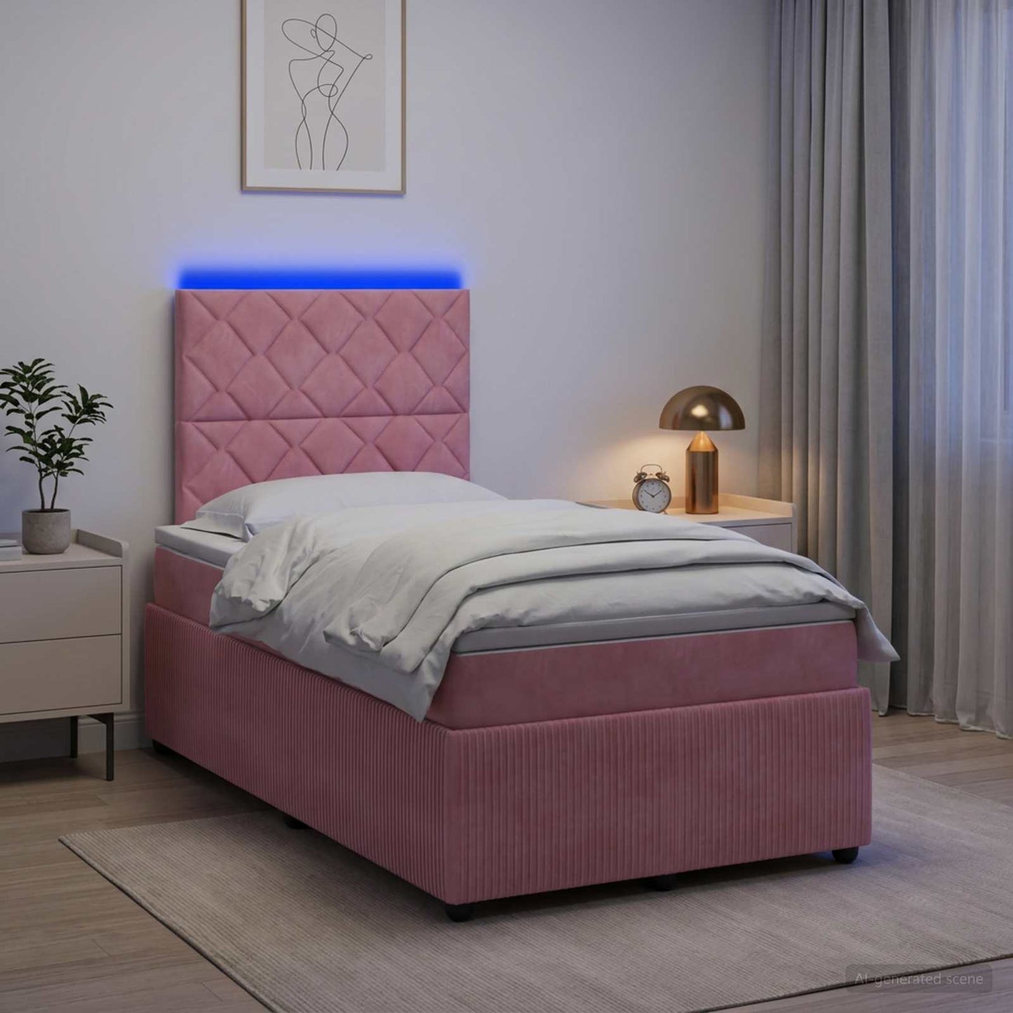 vidaXL Κρεβάτι με κουτί ελατηρίου LED και στρώμα Ροζ 120 x 200 cm