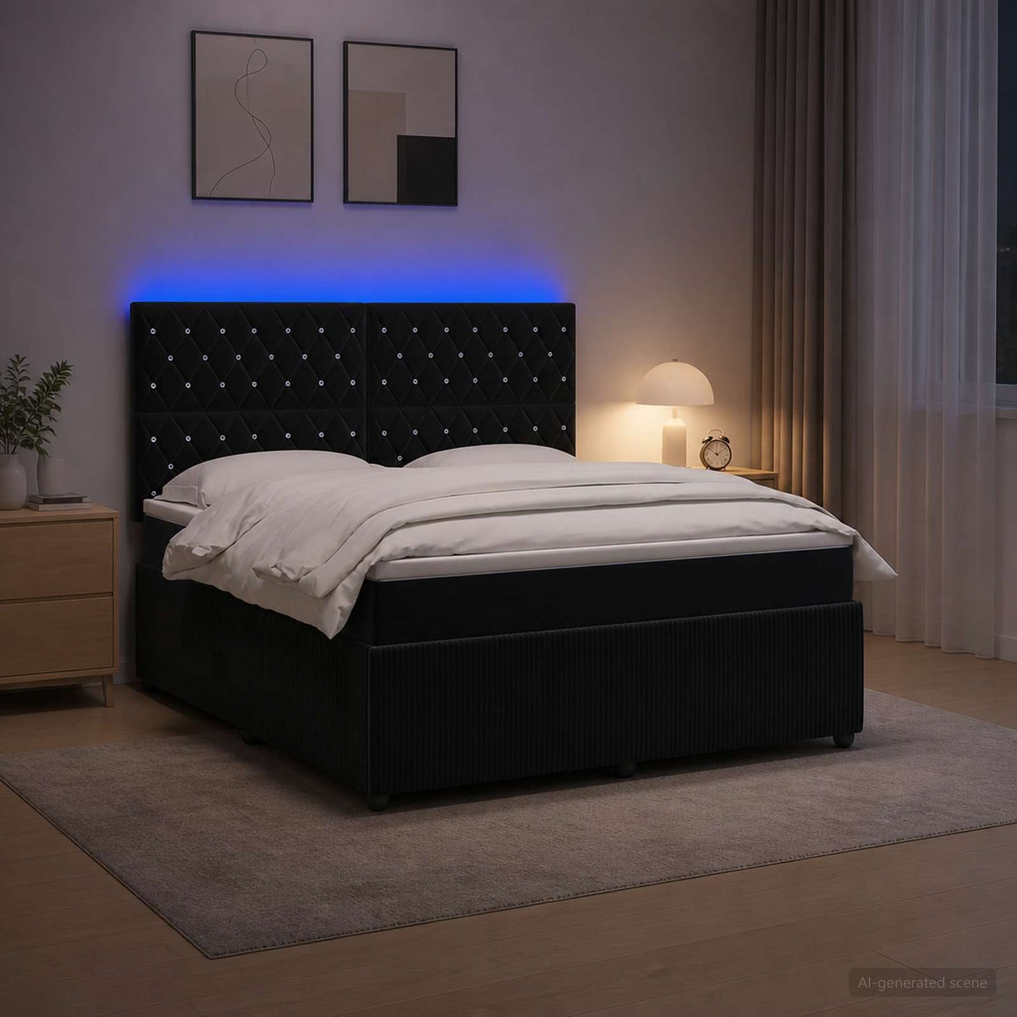 vidaXL Κρεβάτι με κουτί ελατηρίου LED και στρώμα Μαύρο 160 x 200 cm
