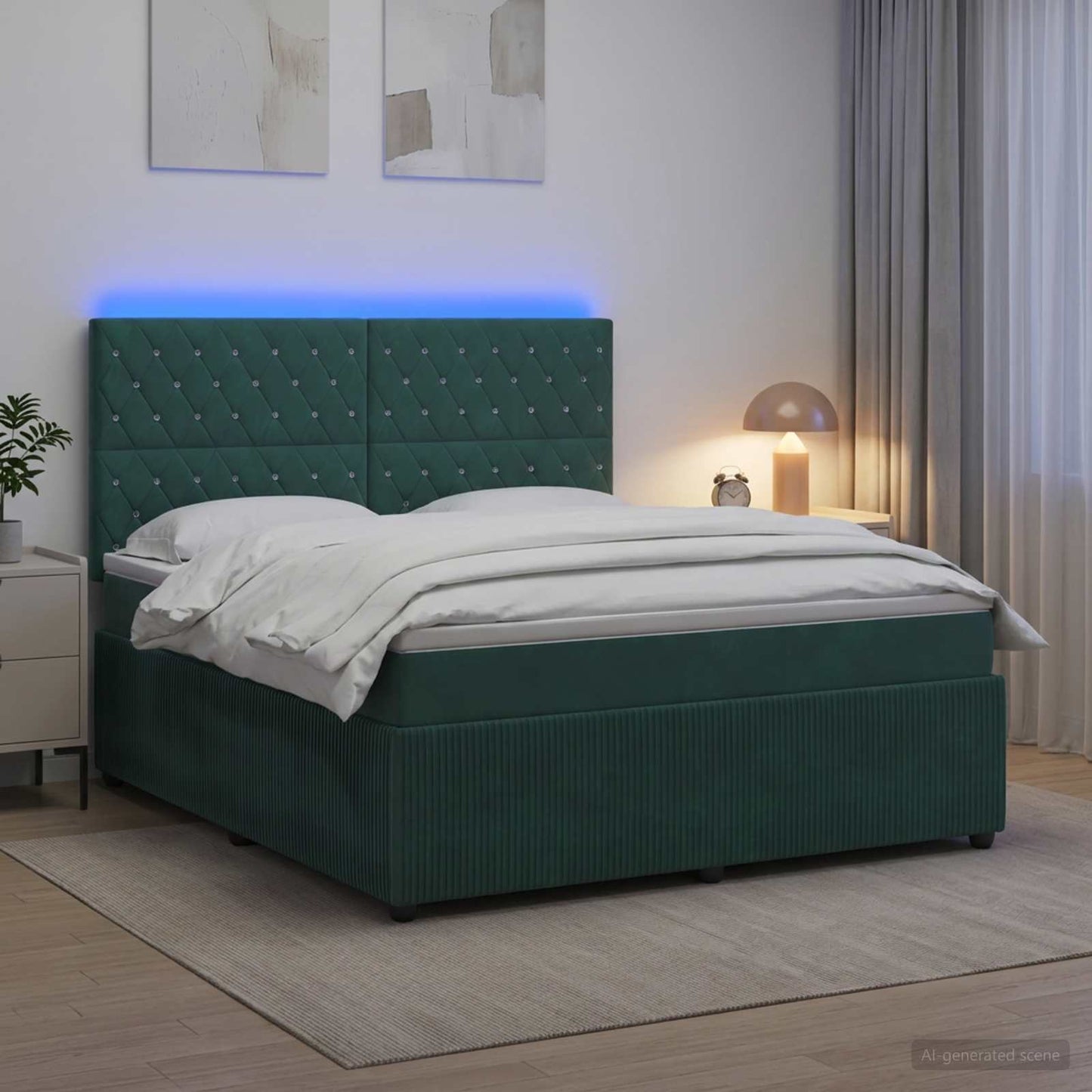 vidaXL Κρεβάτι με κουτί ελατηρίου LED και στρώμα Σκούρο Πράσινο
