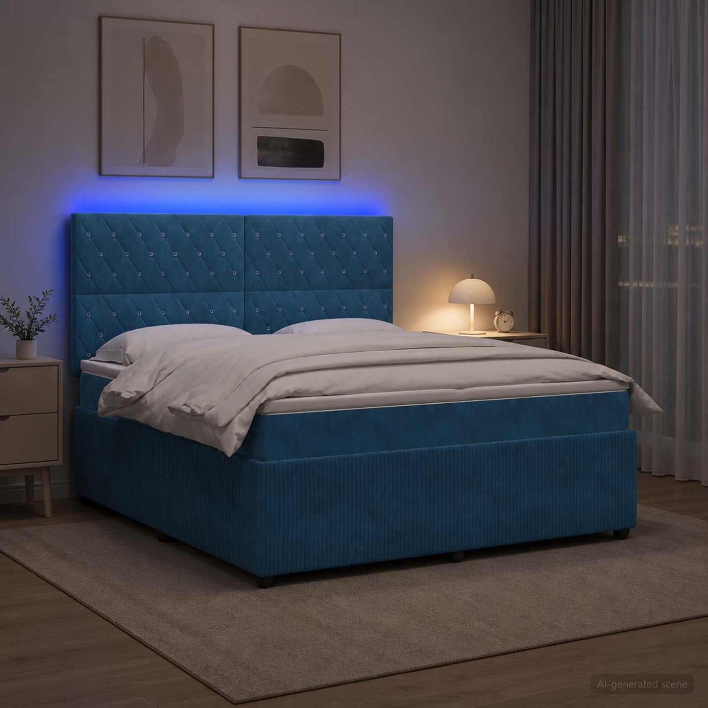 vidaXL Κρεβάτι με κουτί ελατηρίου LED και στρώμα Μπλε 140 x 200 cm