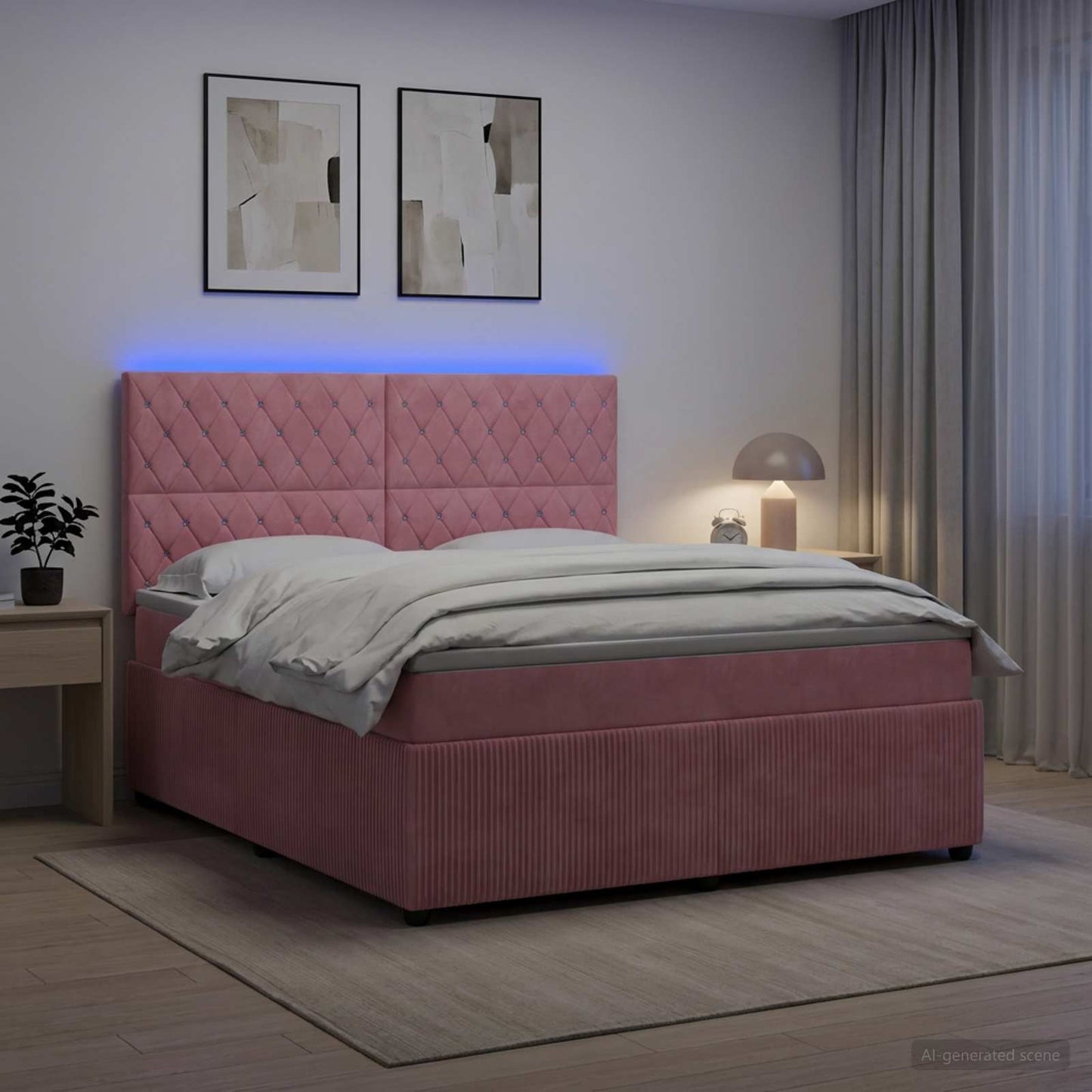 vidaXL Κρεβάτι με κουτί ελατηρίου LED και στρώμα Ροζ 140 x 190 cm