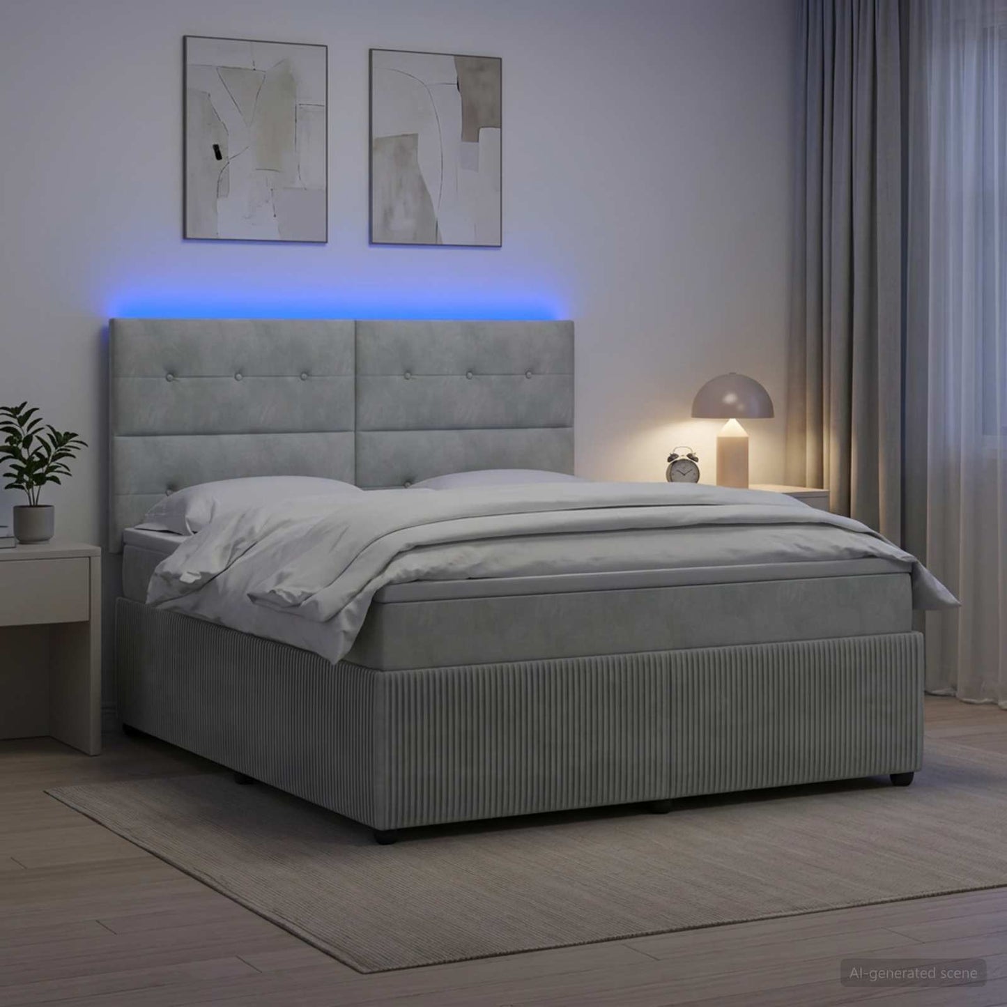 vidaXL Κρεβάτι με κουτί ελατηρίου LED και στρώμα Ανοιχτό γκρι Βελούδο
