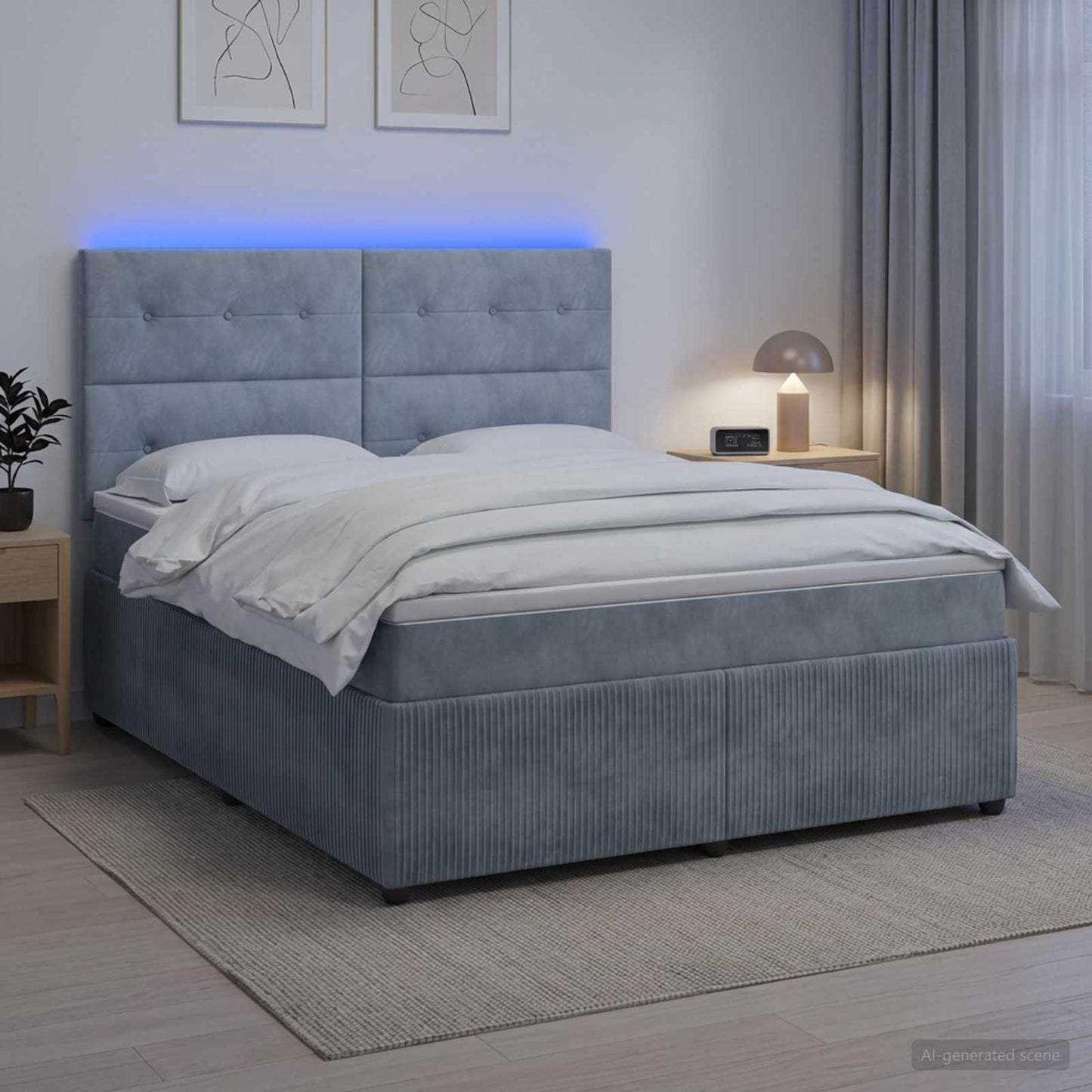 vidaXL Κρεβάτι με κουτί ελατηρίου LED και στρώμα Σκούρο Γκρι Βελούδο