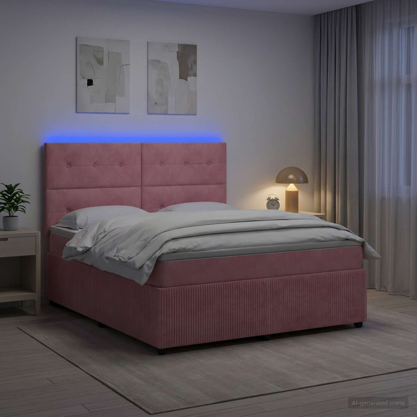 vidaXL Κρεβάτι με κουτί ελατηρίου LED και στρώμα Ροζ 140 x 190 cm