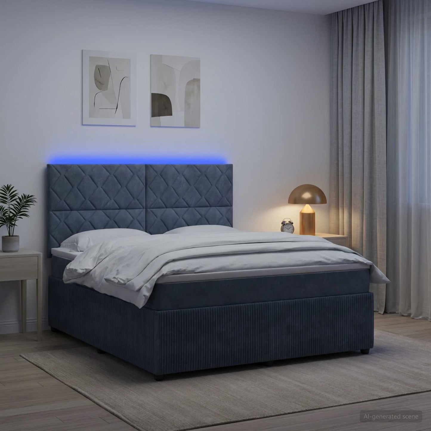 vidaXL Κρεβάτι με κουτί ελατηρίου LED και στρώμα Σκούρο Γκρι Βελούδο