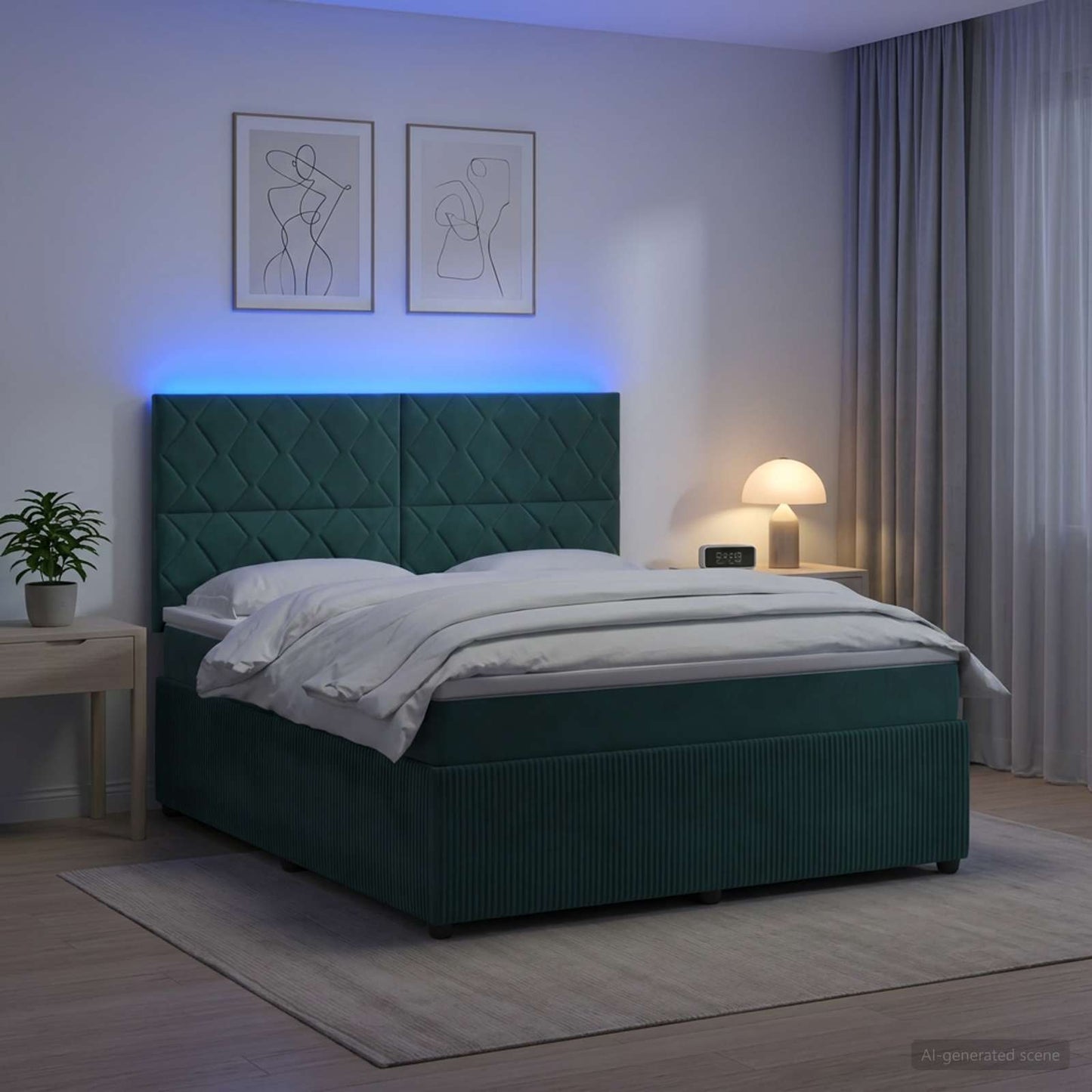 vidaXL Κρεβάτι με κουτί ελατηρίου LED και στρώμα Σκούρο Πράσινο