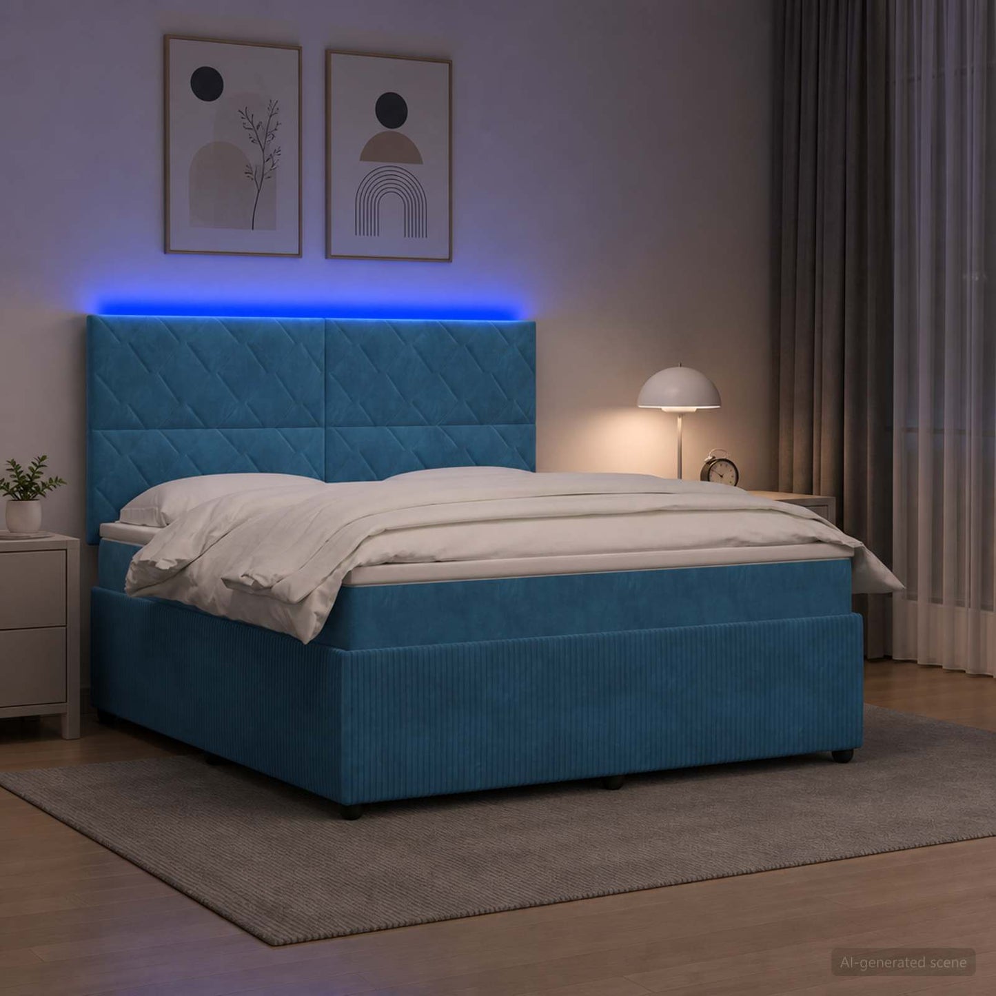 vidaXL Κρεβάτι με κουτί ελατηρίου LED και στρώμα Μπλε 140 x 190 cm