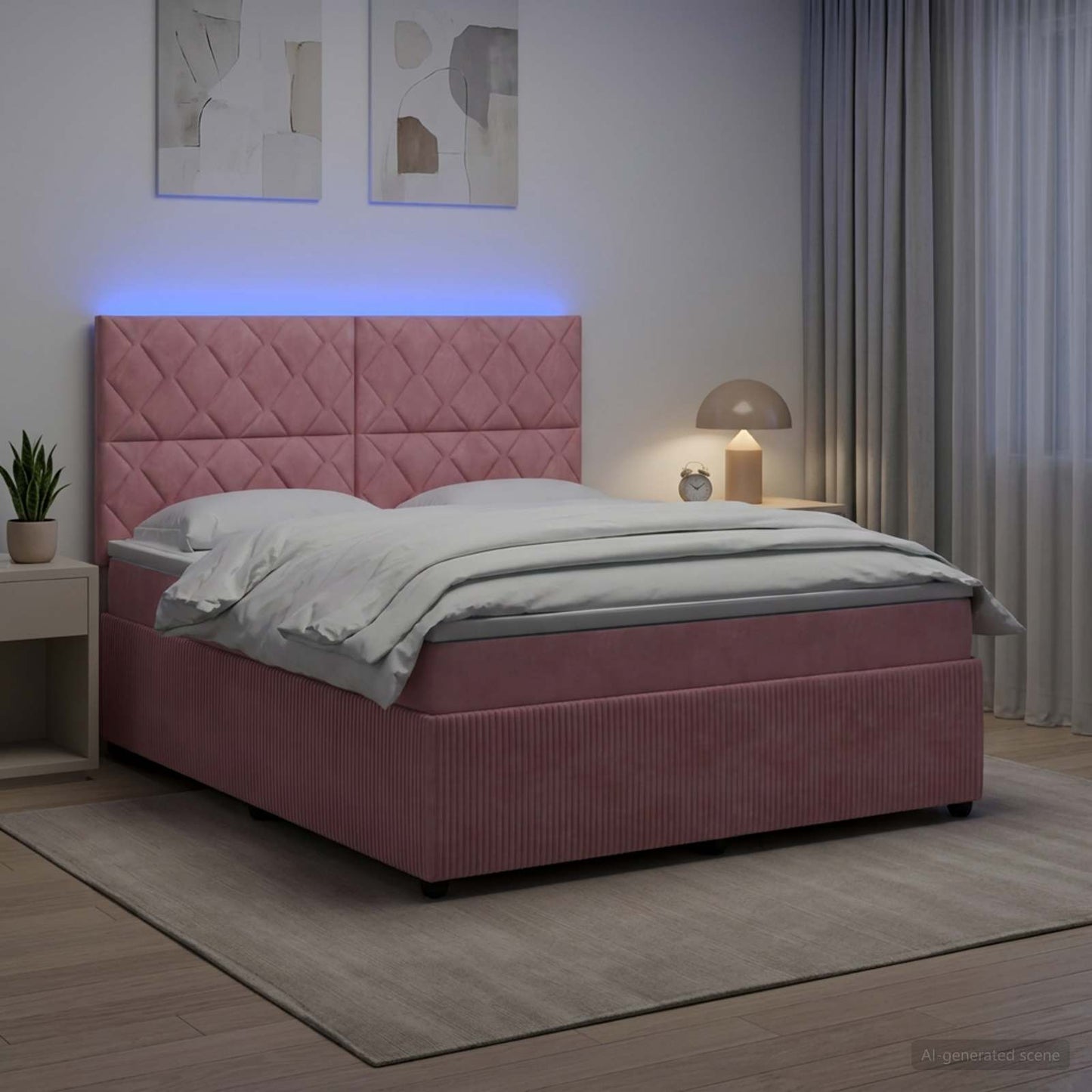vidaXL Κρεβάτι με κουτί ελατηρίου LED και στρώμα Ροζ 160 x 200 cm