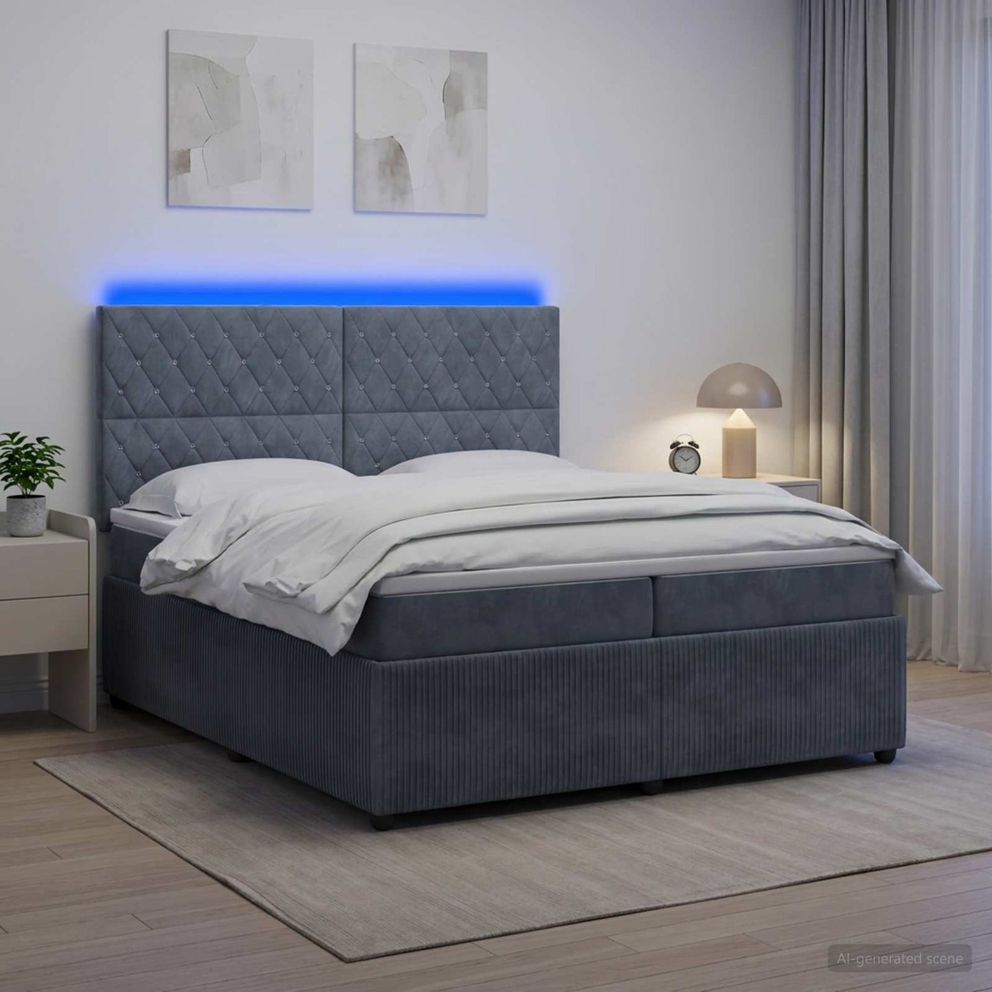vidaXL Κρεβάτι με κουτί ελατηρίου LED και στρώμα Σκούρο Γκρι Βελούδο