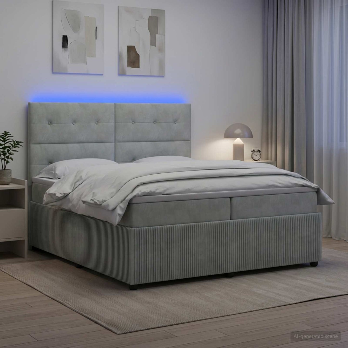 vidaXL Κρεβάτι με κουτί ελατηρίου LED και στρώμα Ανοιχτό γκρι Βελούδο