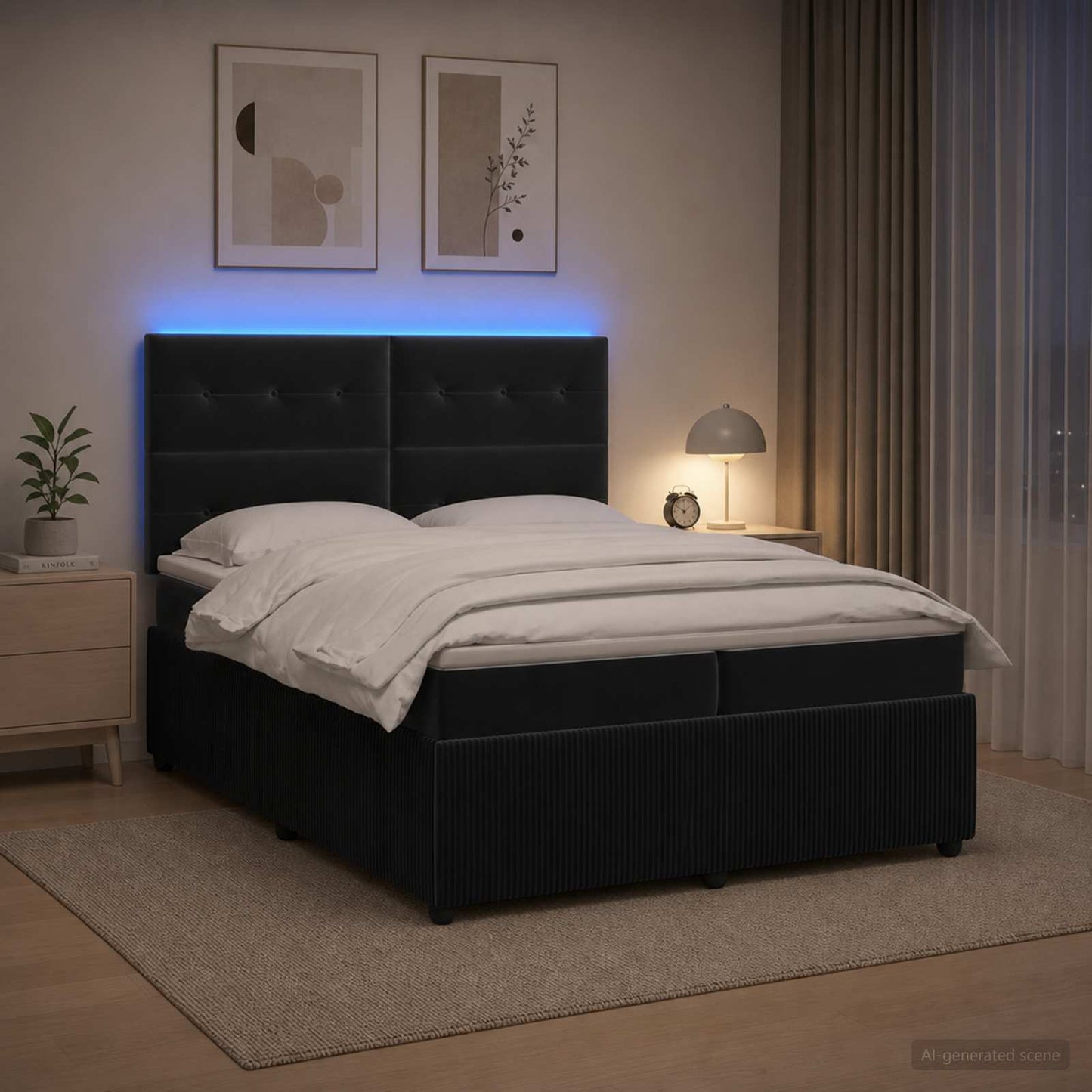 vidaXL Κρεβάτι με κουτί ελατηρίου LED και στρώμα Μαύρο 200 x 200 cm