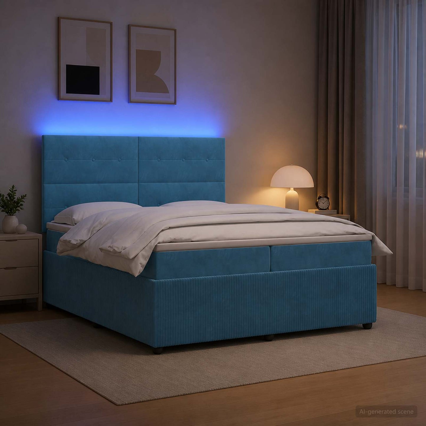 vidaXL Κρεβάτι με κουτί ελατηρίου LED και στρώμα Μπλε 200 x 200 cm