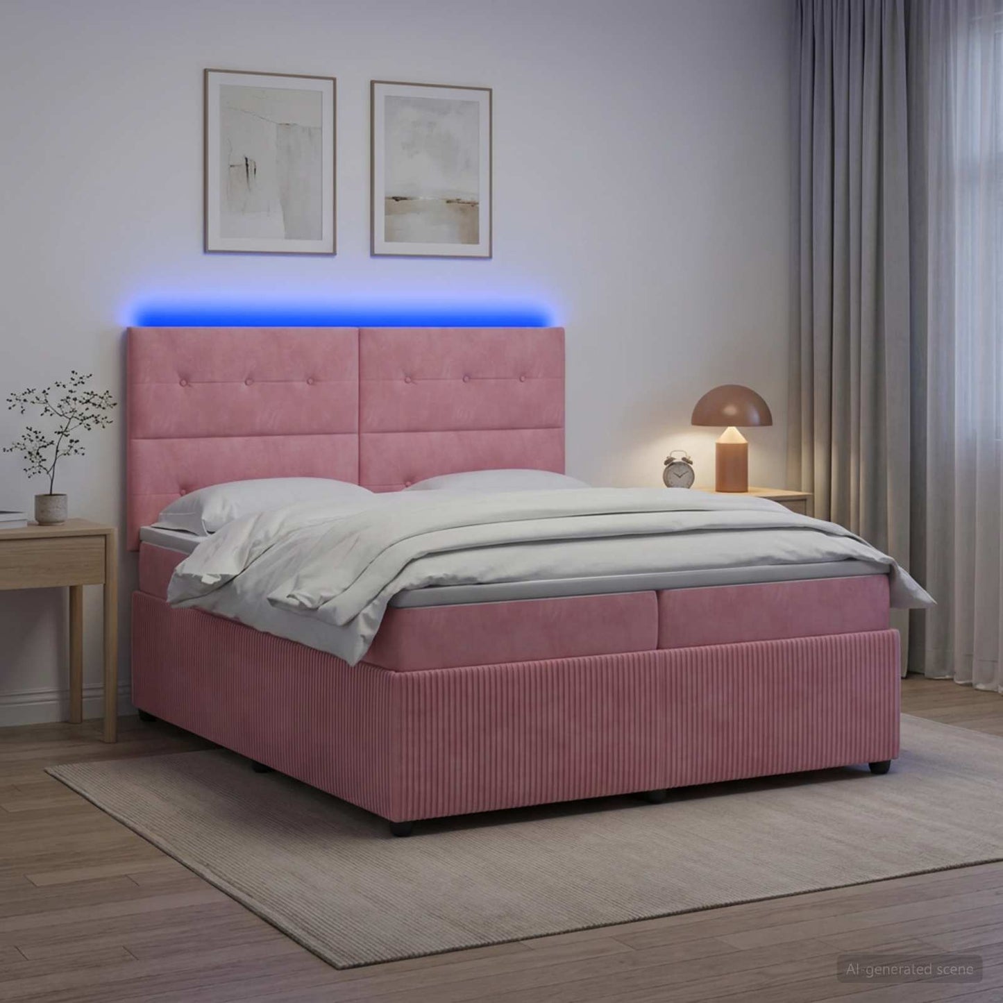 vidaXL Κρεβάτι με κουτί ελατηρίου LED και στρώμα Ροζ 200 x 200 cm