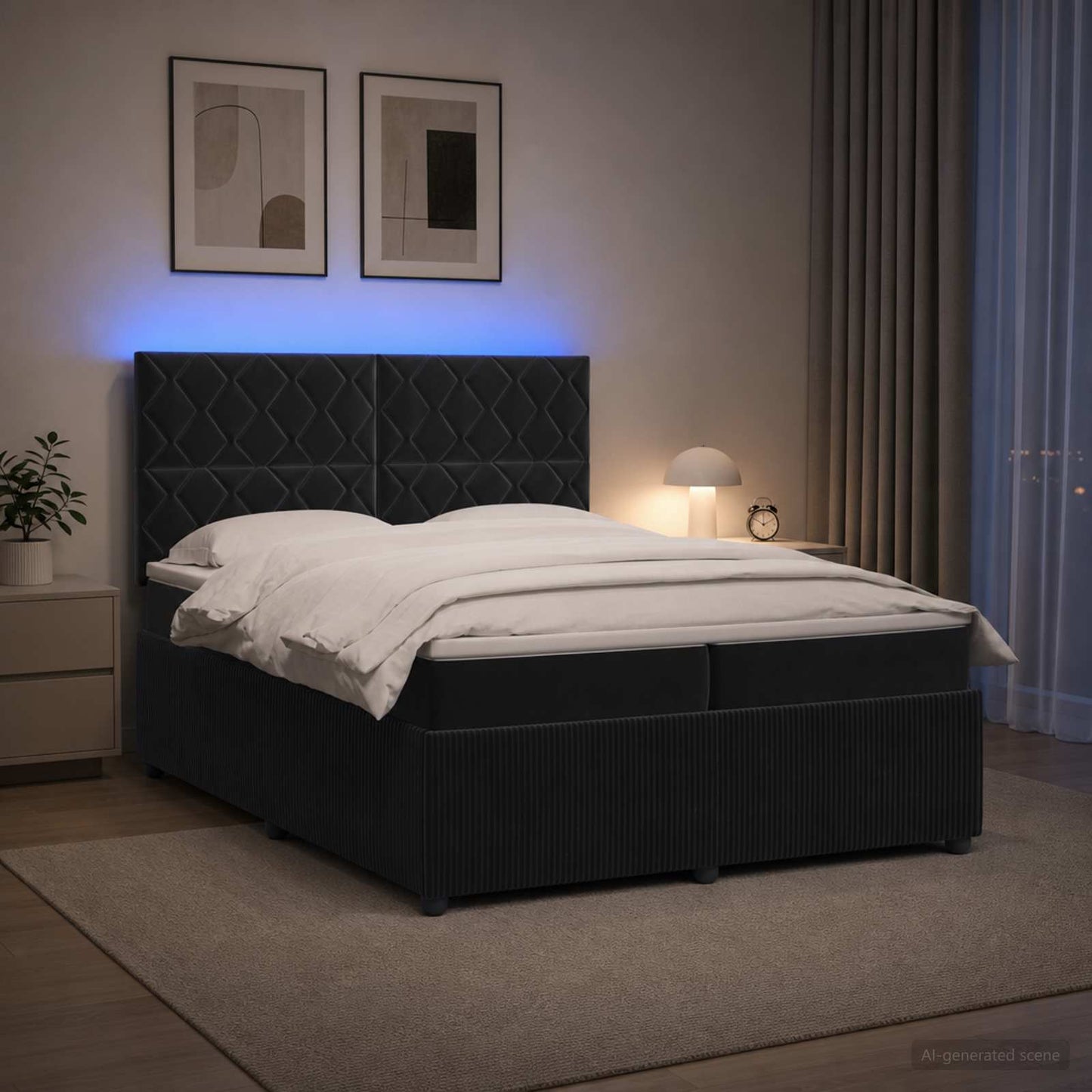 vidaXL Κρεβάτι με κουτί ελατηρίου LED και στρώμα Μαύρο 200 x 200 cm