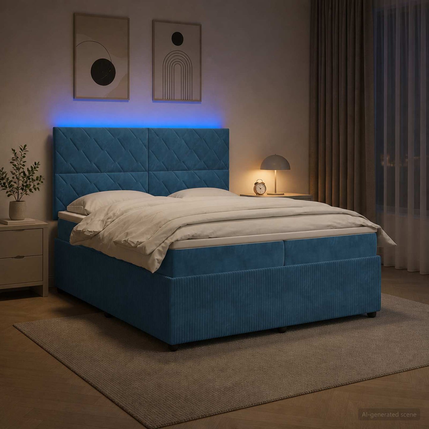vidaXL Κρεβάτι με κουτί ελατηρίου LED και στρώμα Μπλε 200 x 200 cm